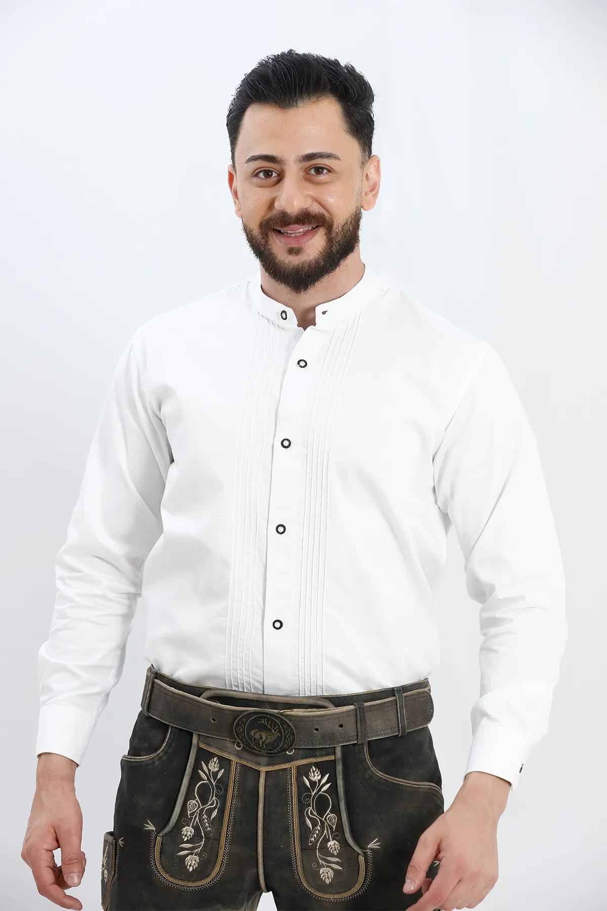 Alpine Pleated White Bavarian Shirt for Men