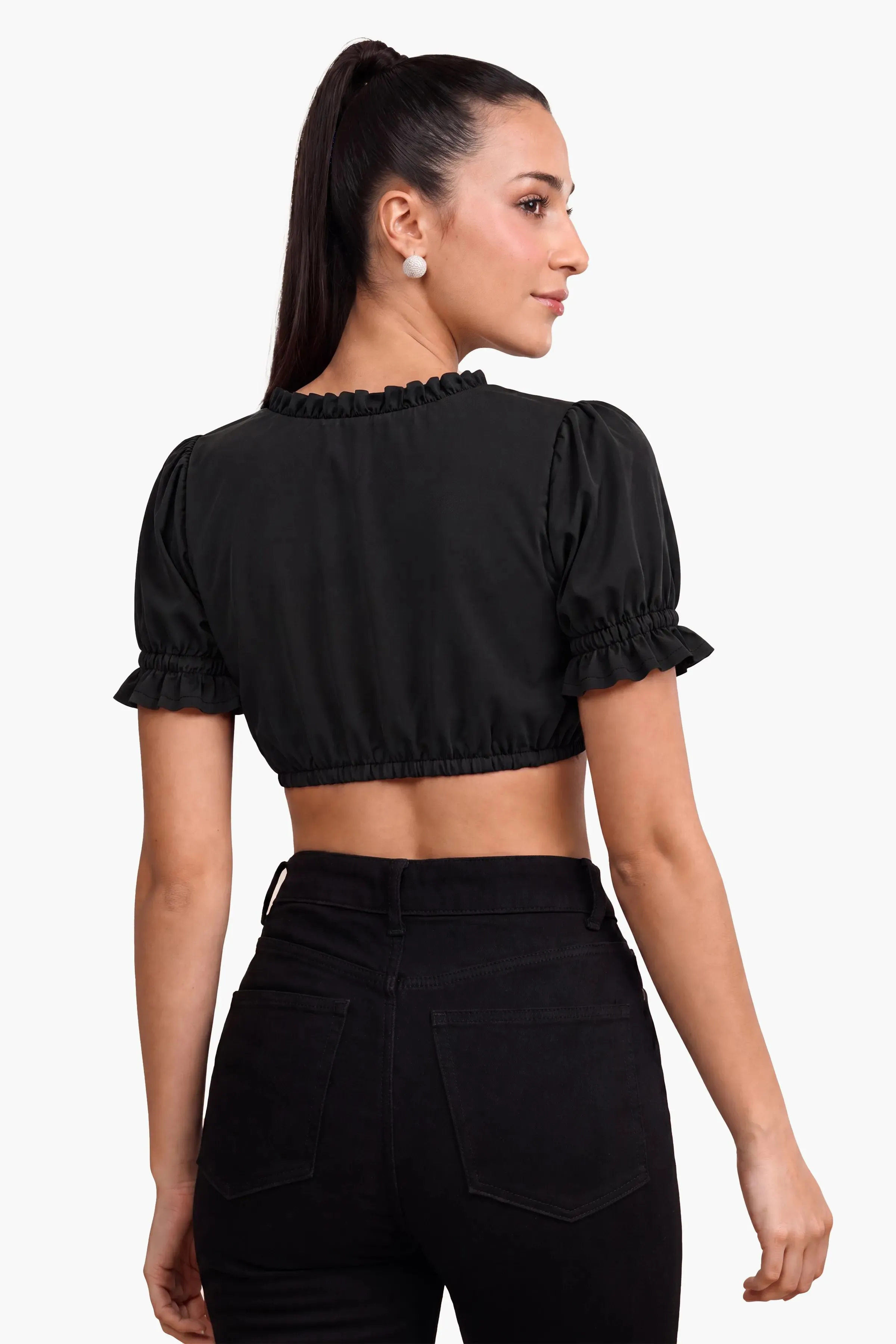 Black Dirndl Blouse with Ruffled Collar - Image 3