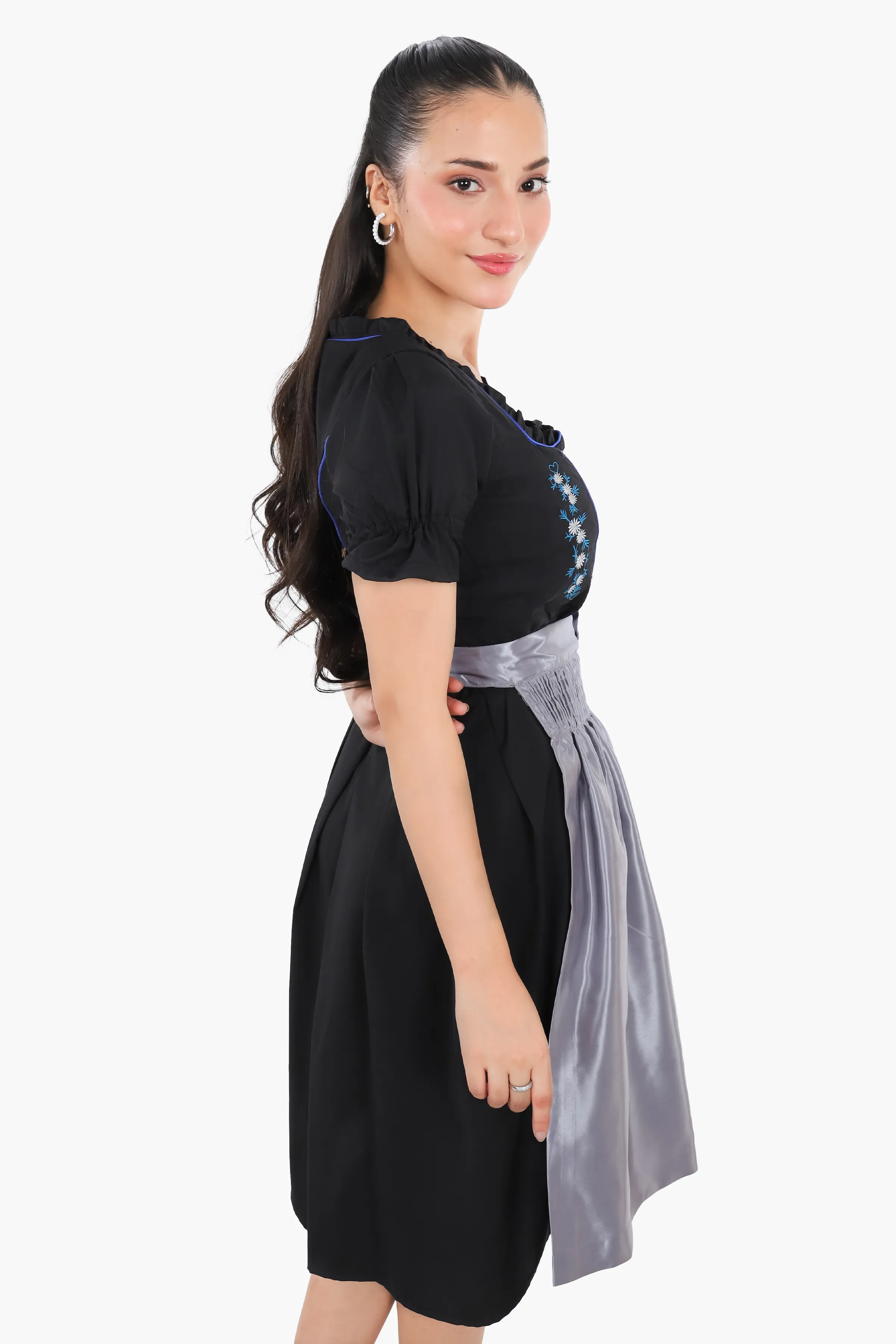 Black Dirndl Dress Blue Embroidery Charm - Image 5