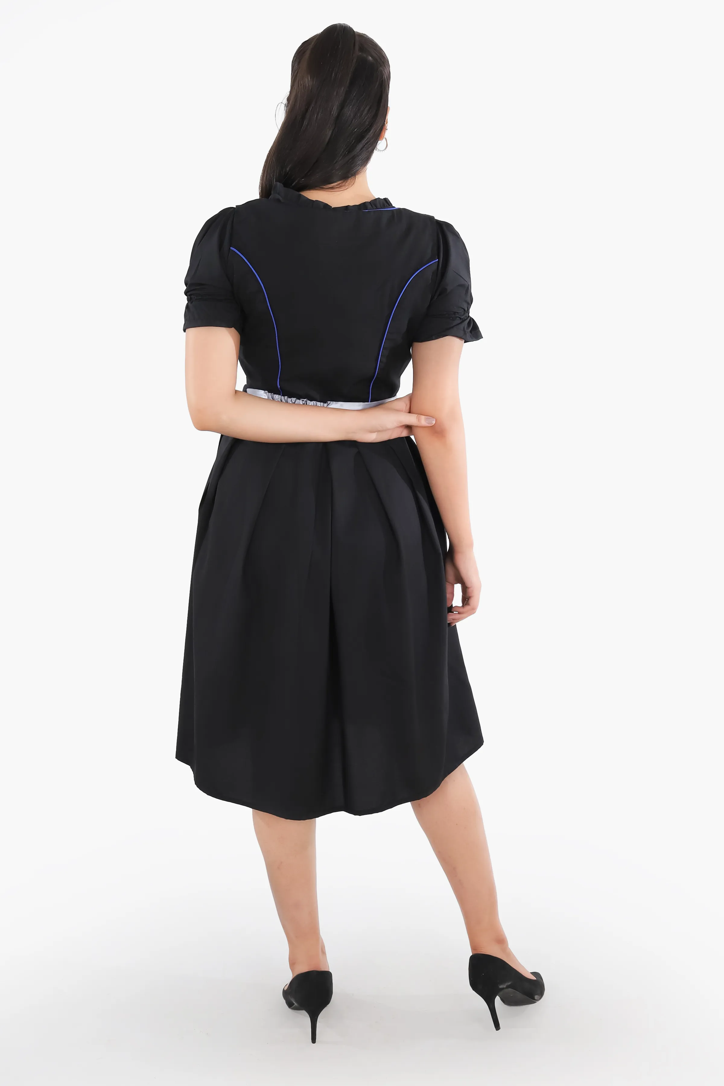 Black Dirndl Dress Blue Embroidery Charm - Image 6