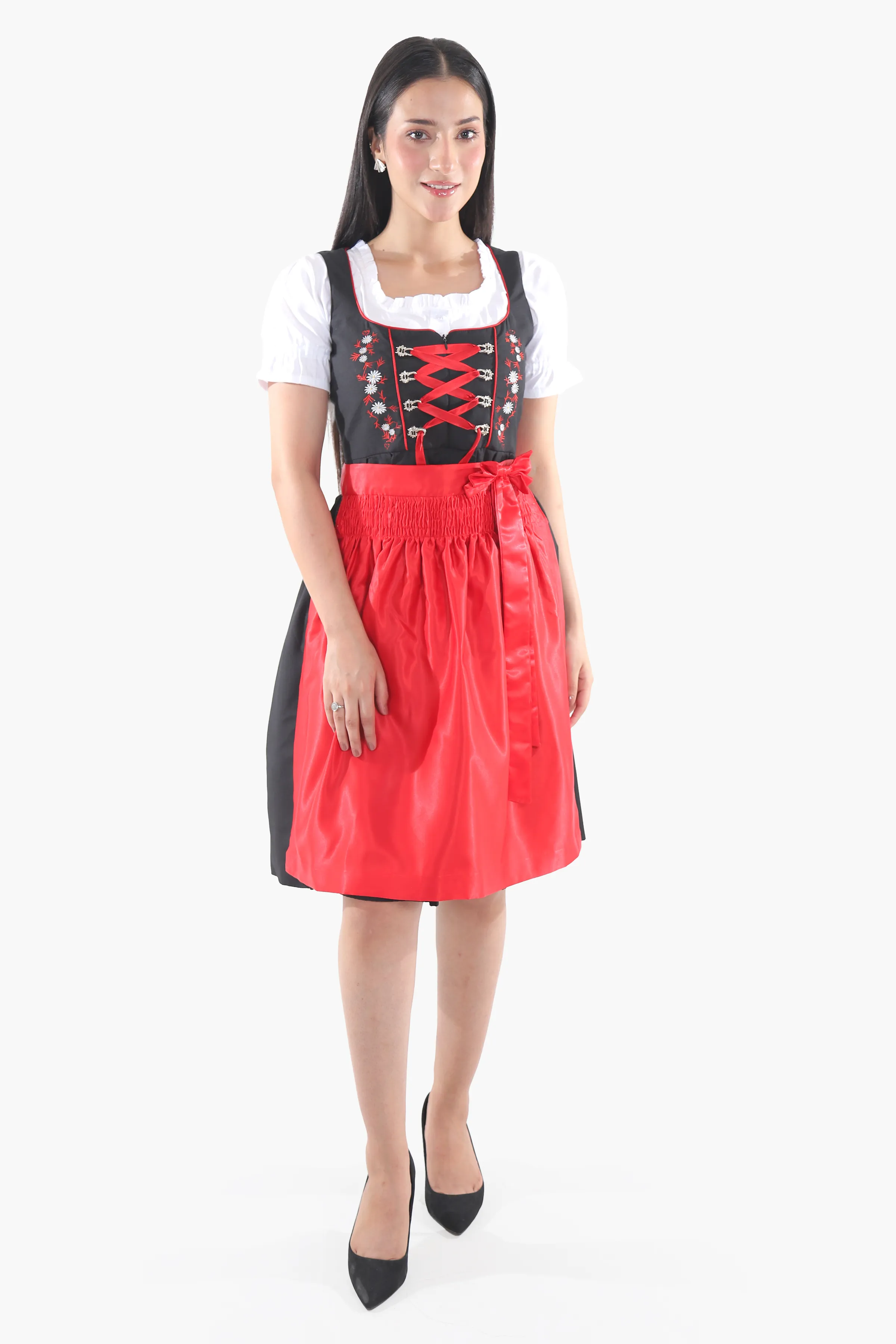 Black Dirndl Dress Red Embroidery Charm
