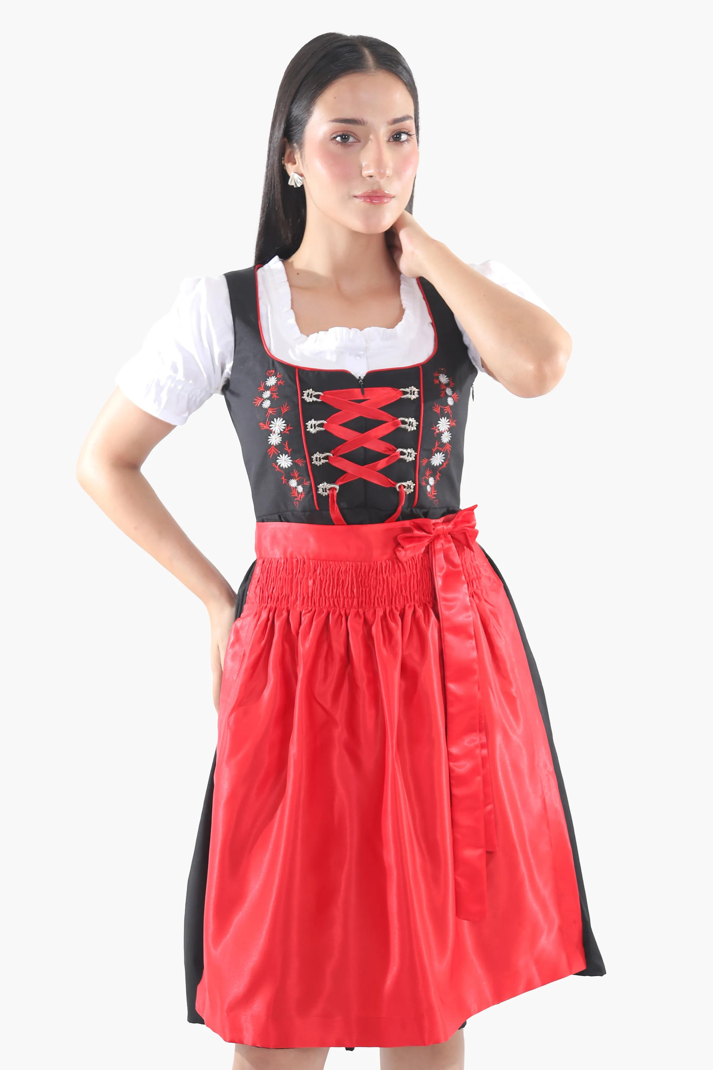 Black Dirndl Dress Red Embroidery Charm - Image 2