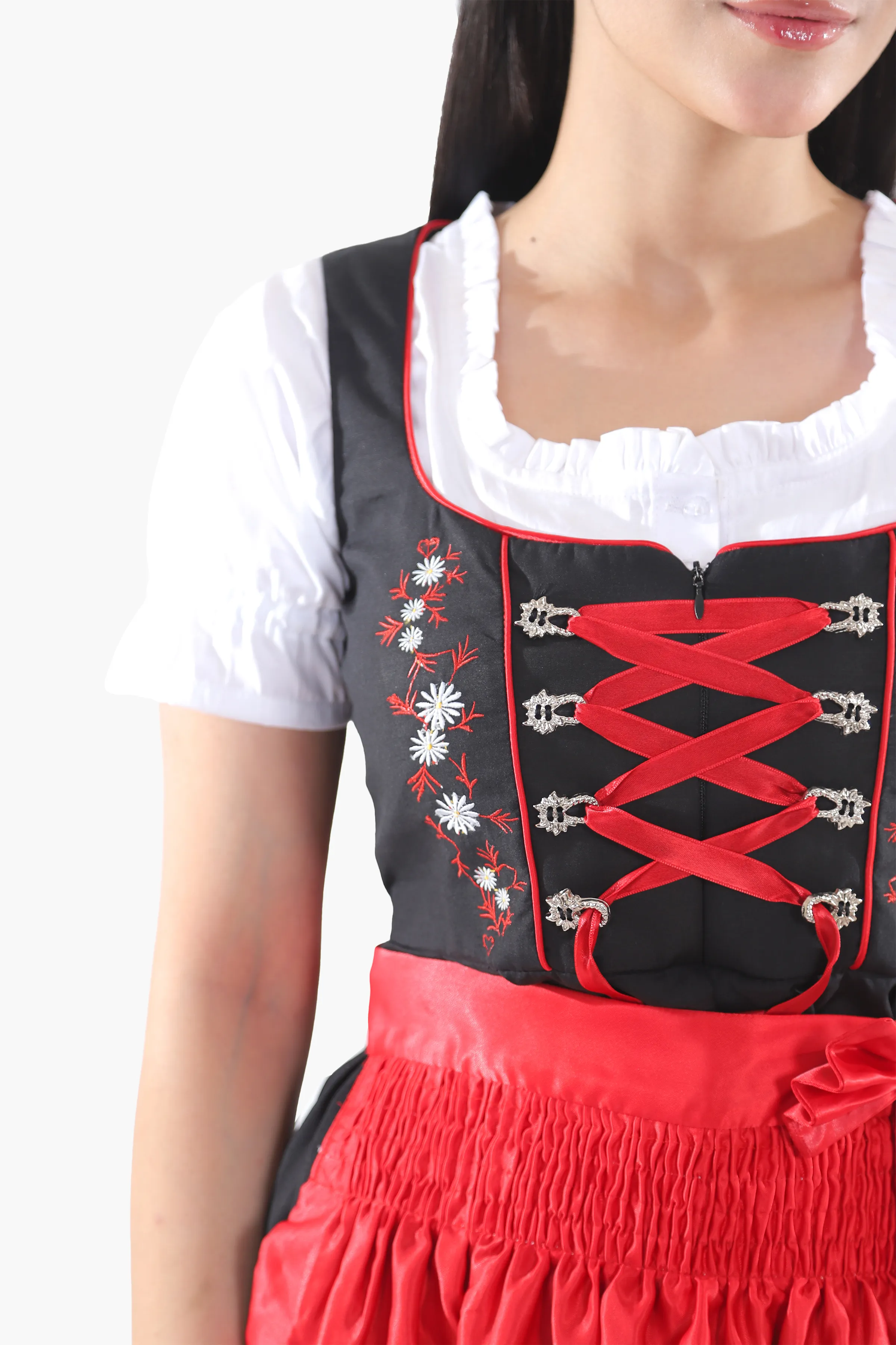 Black Dirndl Dress Red Embroidery Charm - Image 4