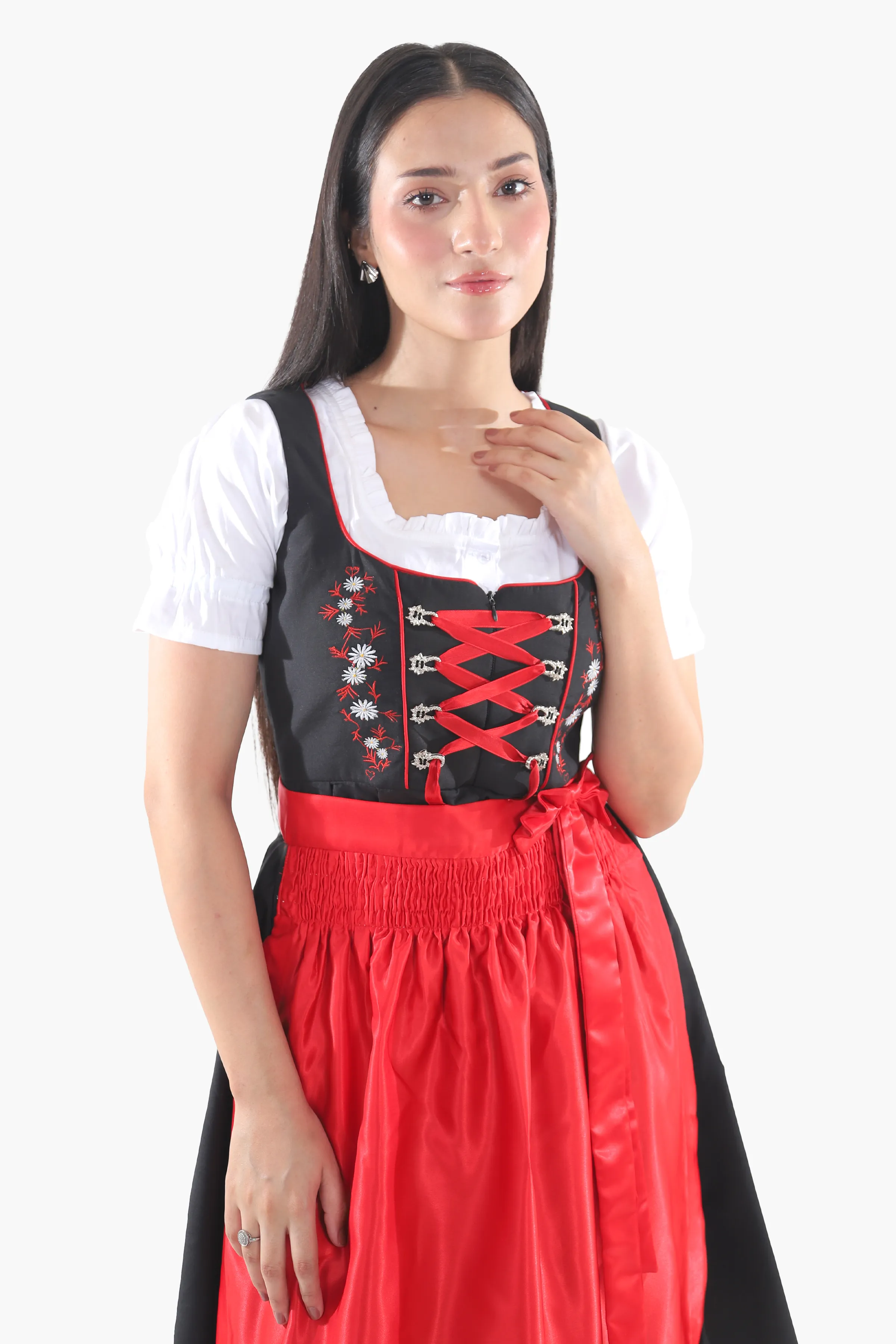 Black Dirndl Dress Red Embroidery Charm - Image 5
