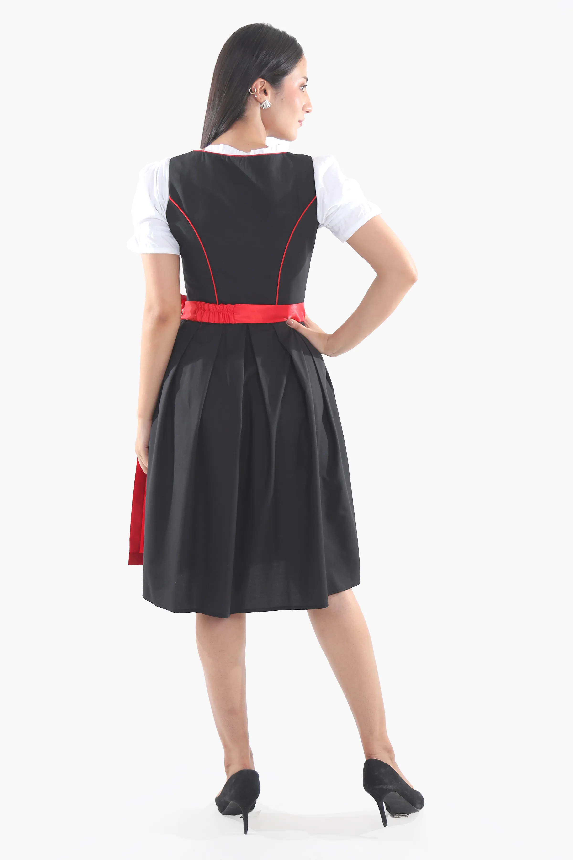 Black Dirndl Dress Red Embroidery Charm - Image 7