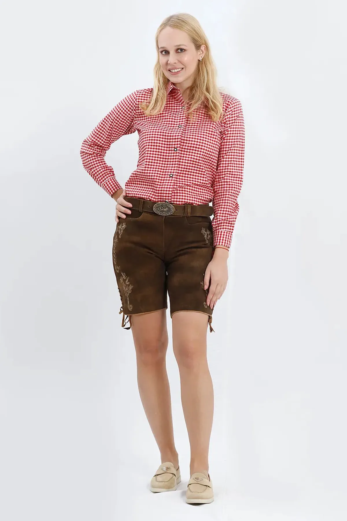 Delicate Edelweiss Embroidered Women Lederhosen