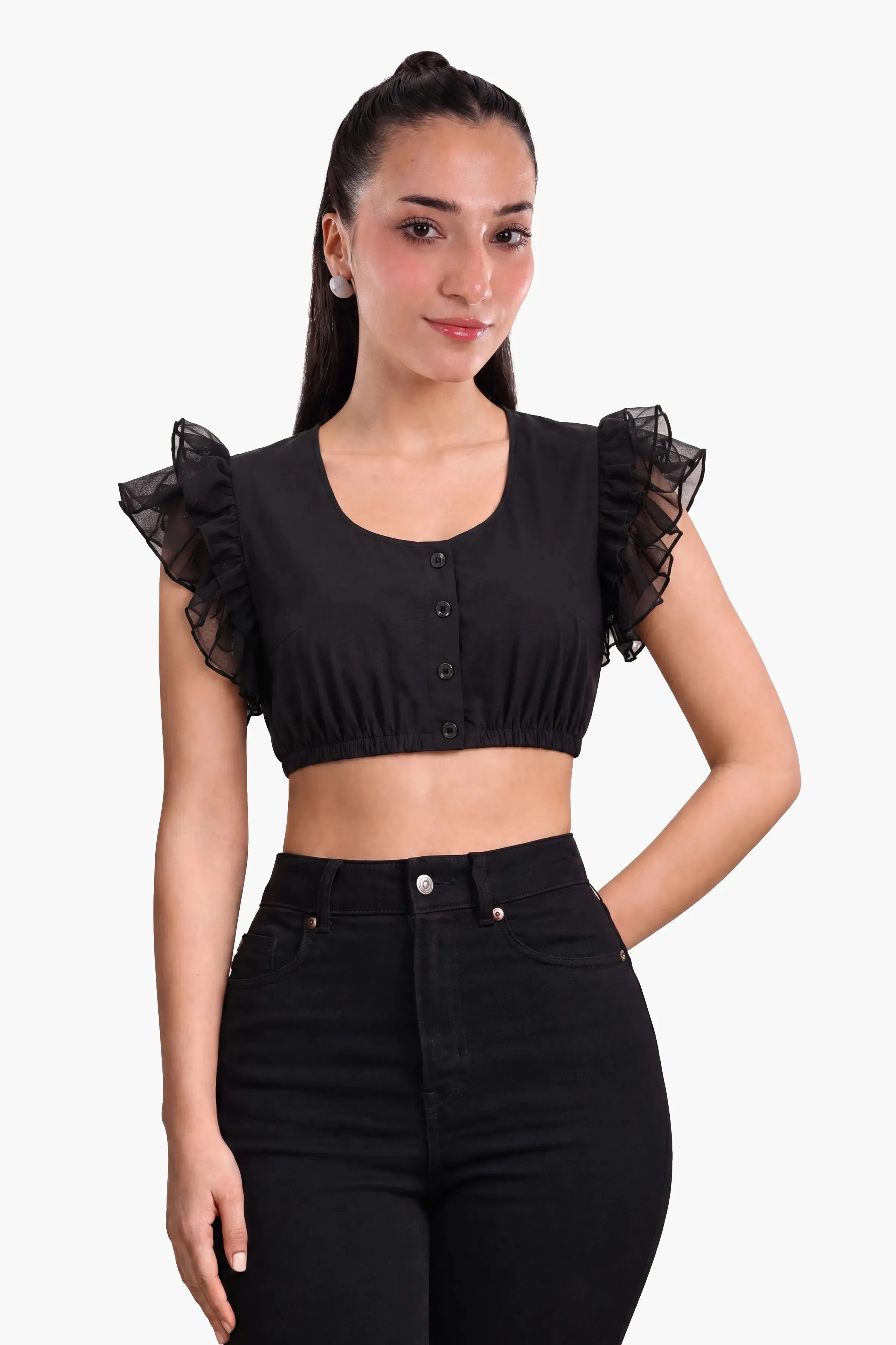 Dirndl Blouse Luxury Black Organza Ruffle Elegance