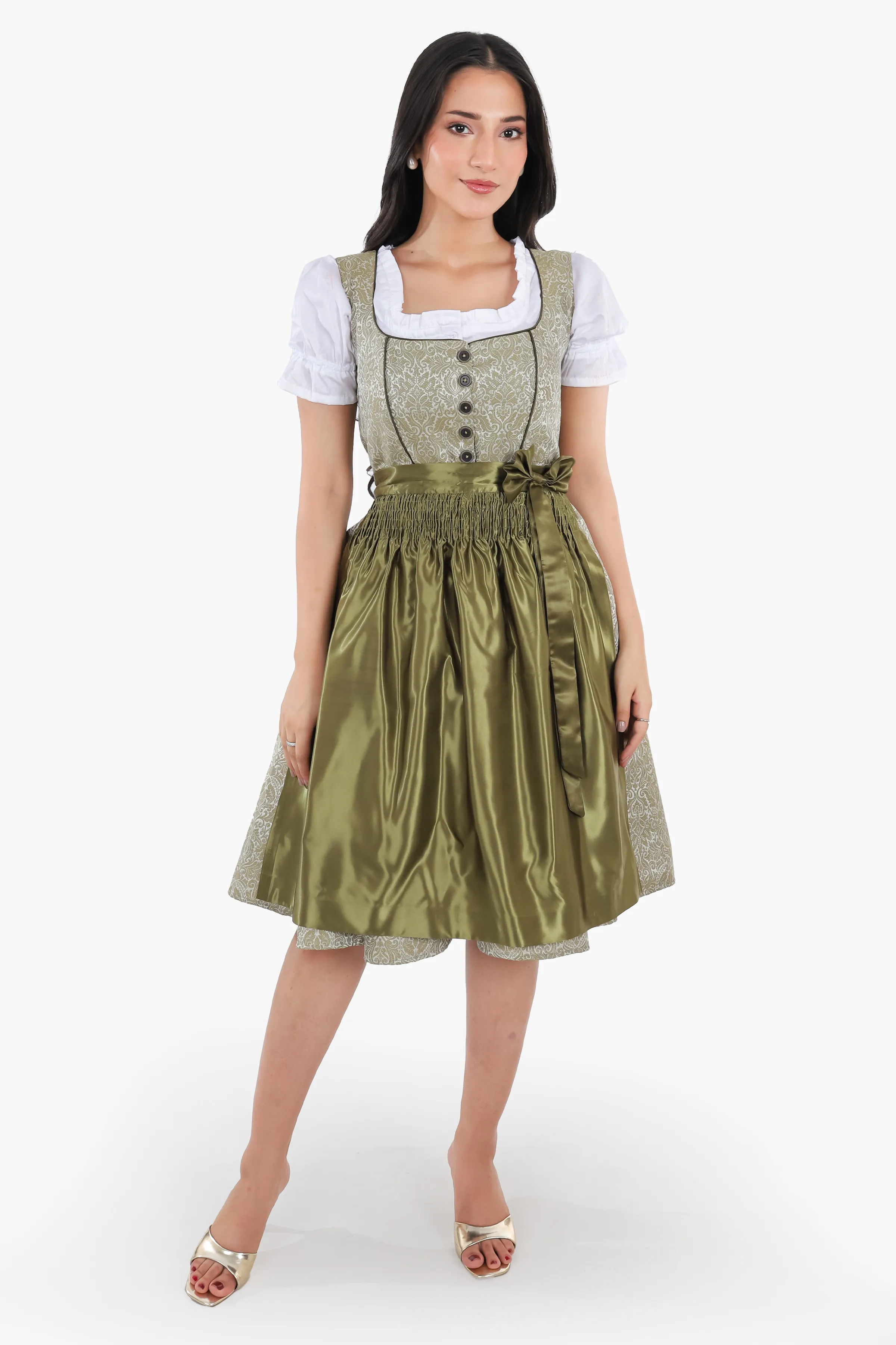 Enchanted Forest Green German Midi Dirndl Dress