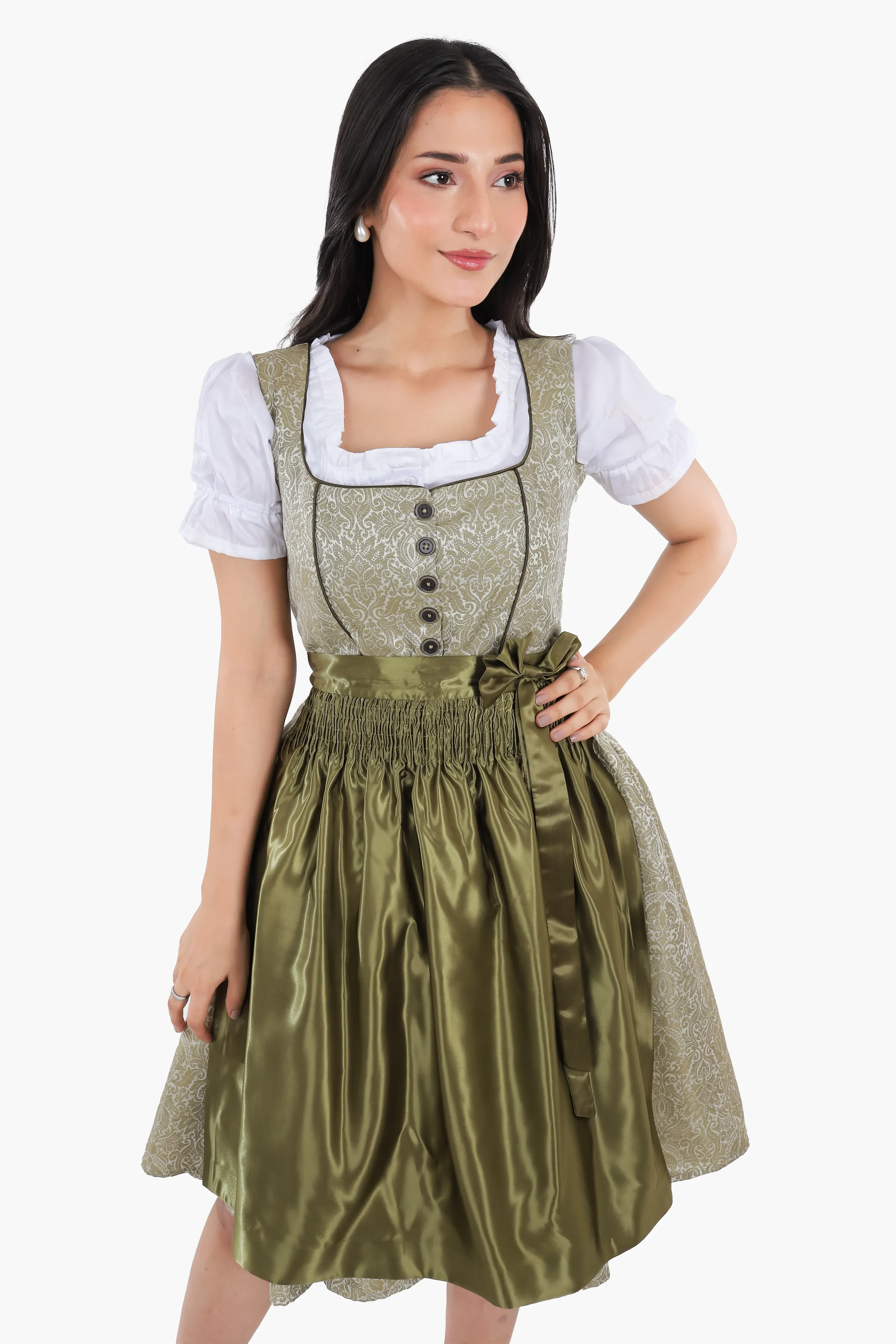 Enchanted Forest Green German Midi Dirndl Dress - Image 2