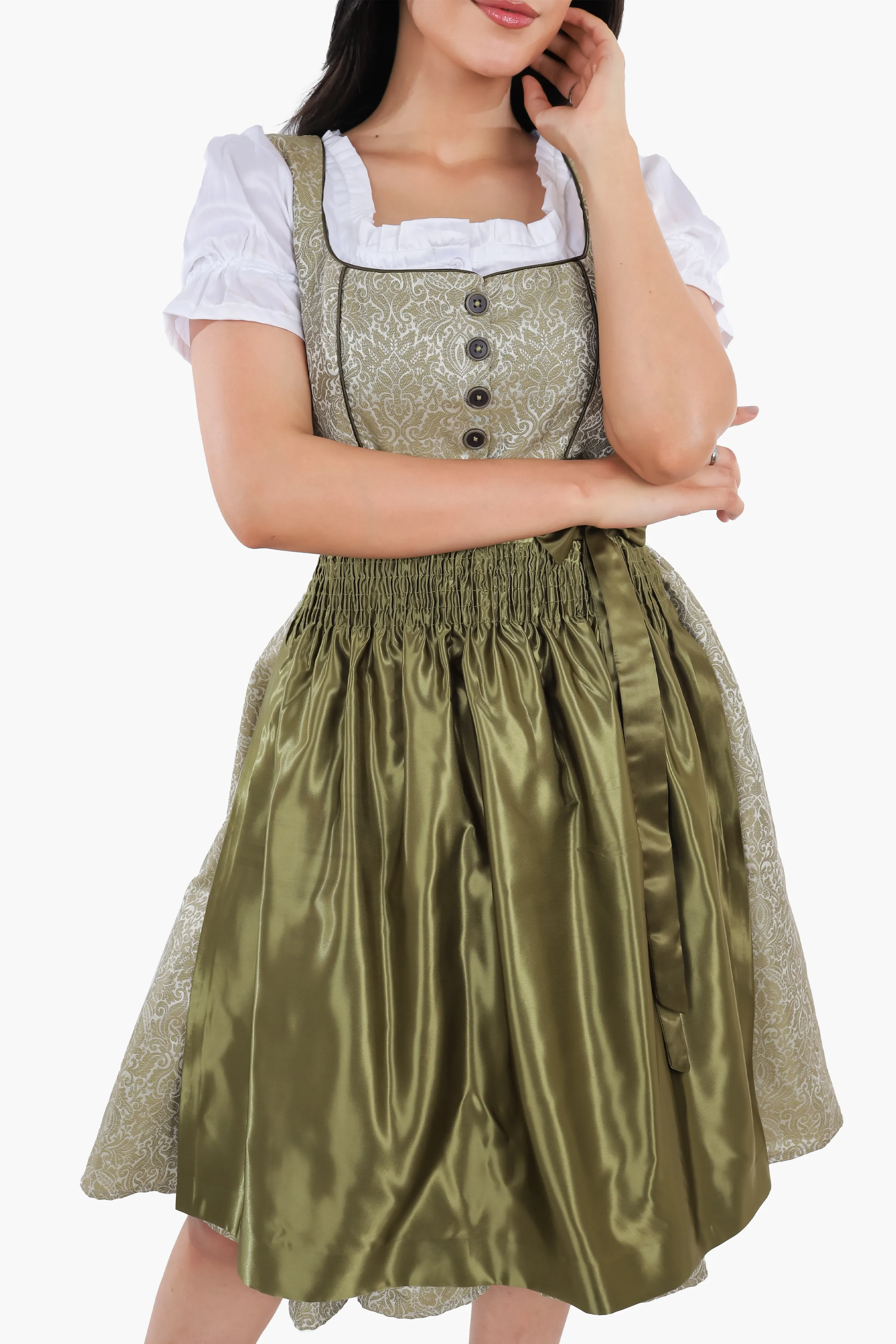 Enchanted Forest Green German Midi Dirndl Dress - Image 3