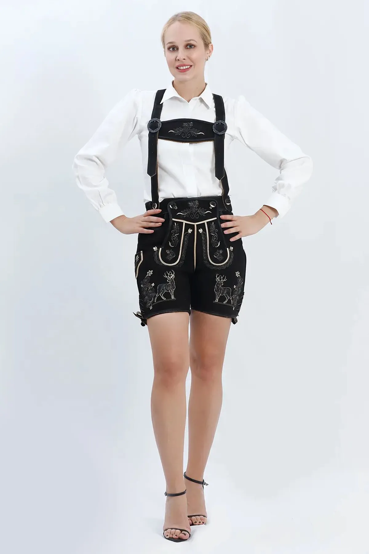 German Women's Lederhosen with Black Alpine Flair