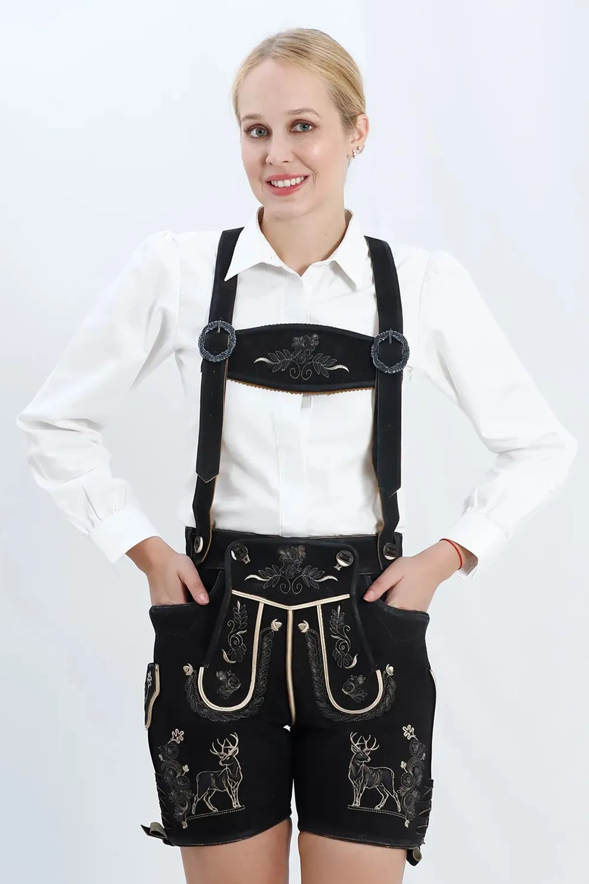 German Women's Lederhosen with Black Alpine Flair - Image 2