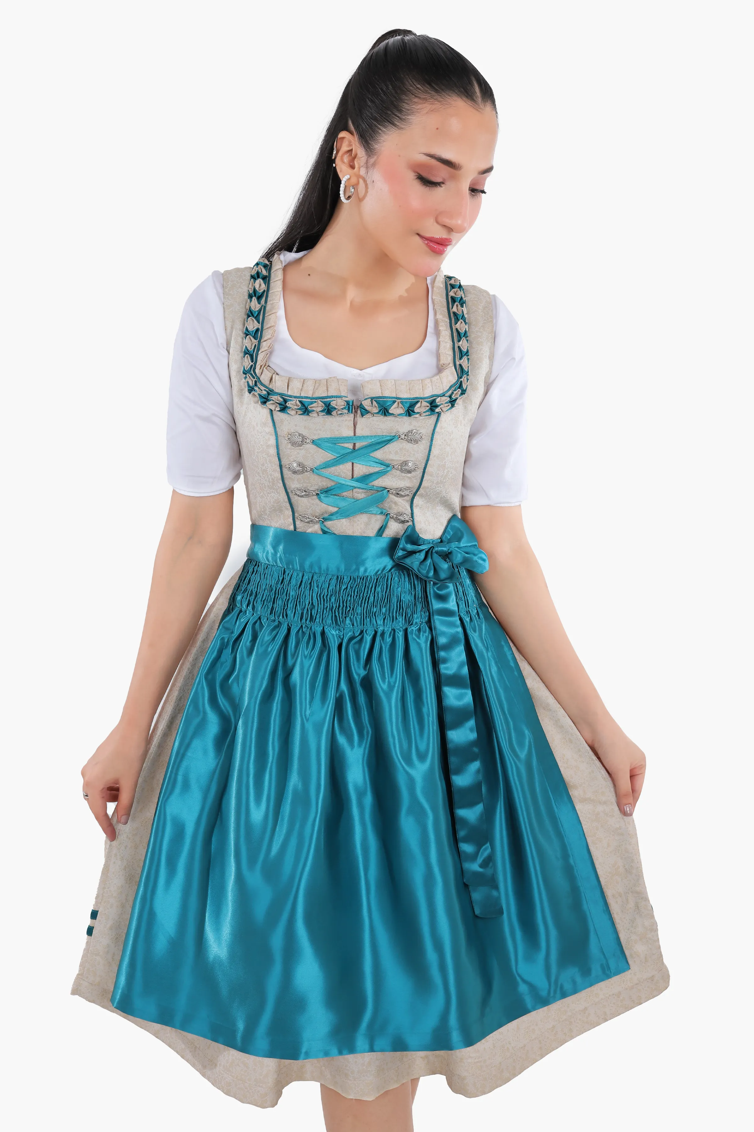 Ivory Teal Elegance Bavarian Dirndl Attire - Image 2