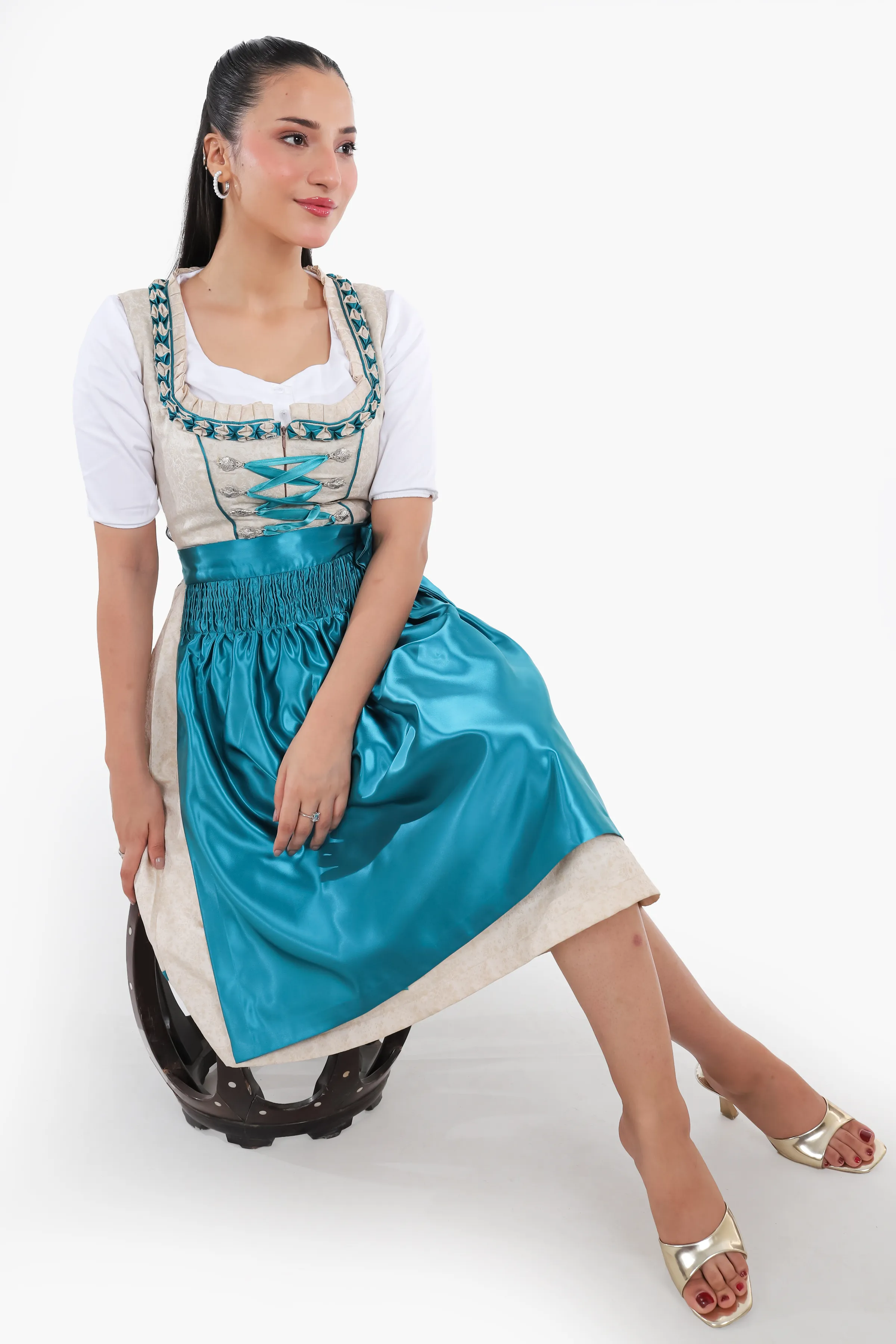 Ivory Teal Elegance Bavarian Dirndl Attire - Image 3