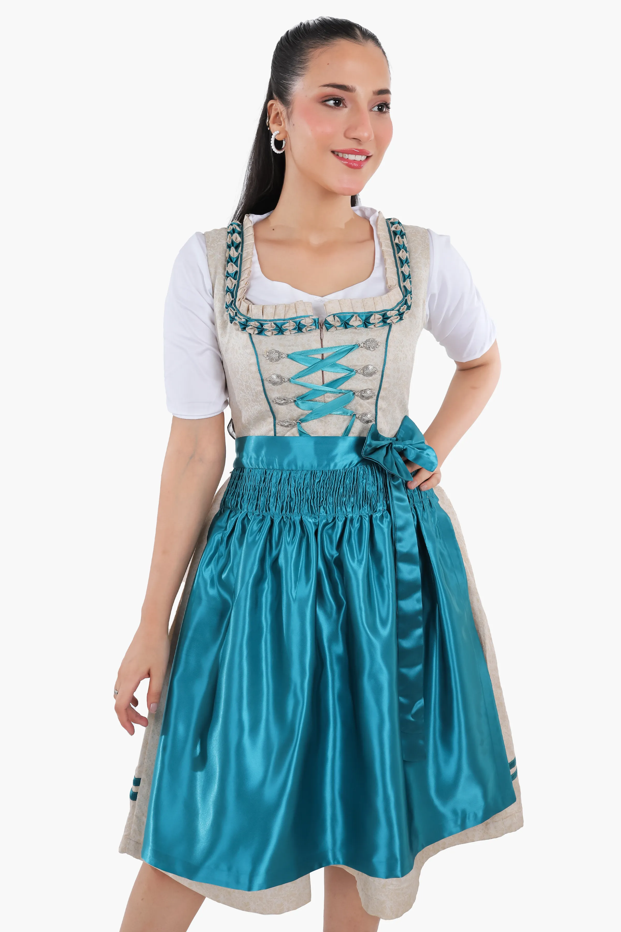 Ivory Teal Elegance Bavarian Dirndl Attire - Image 4