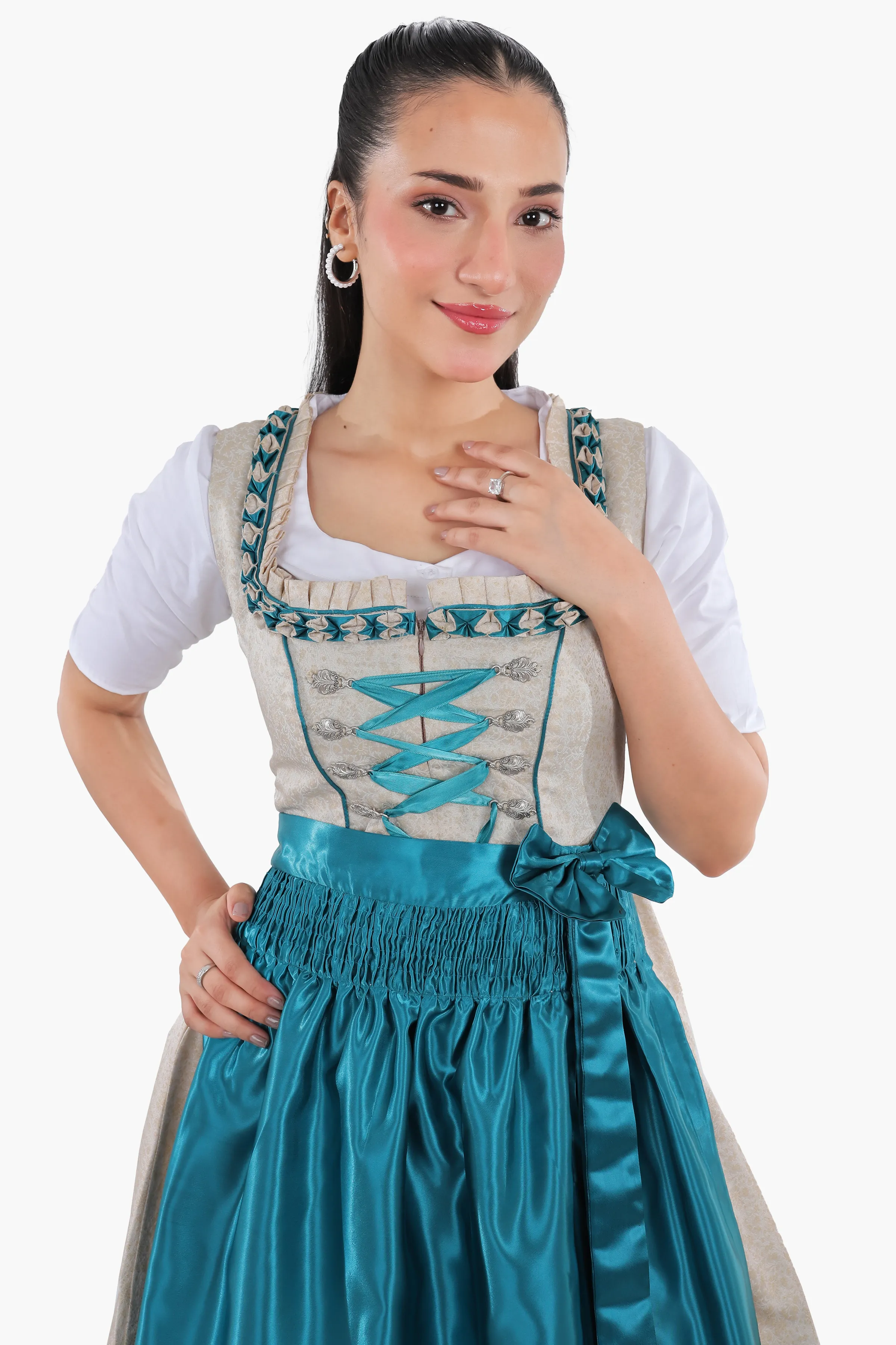 Ivory Teal Elegance Bavarian Dirndl Attire - Image 5