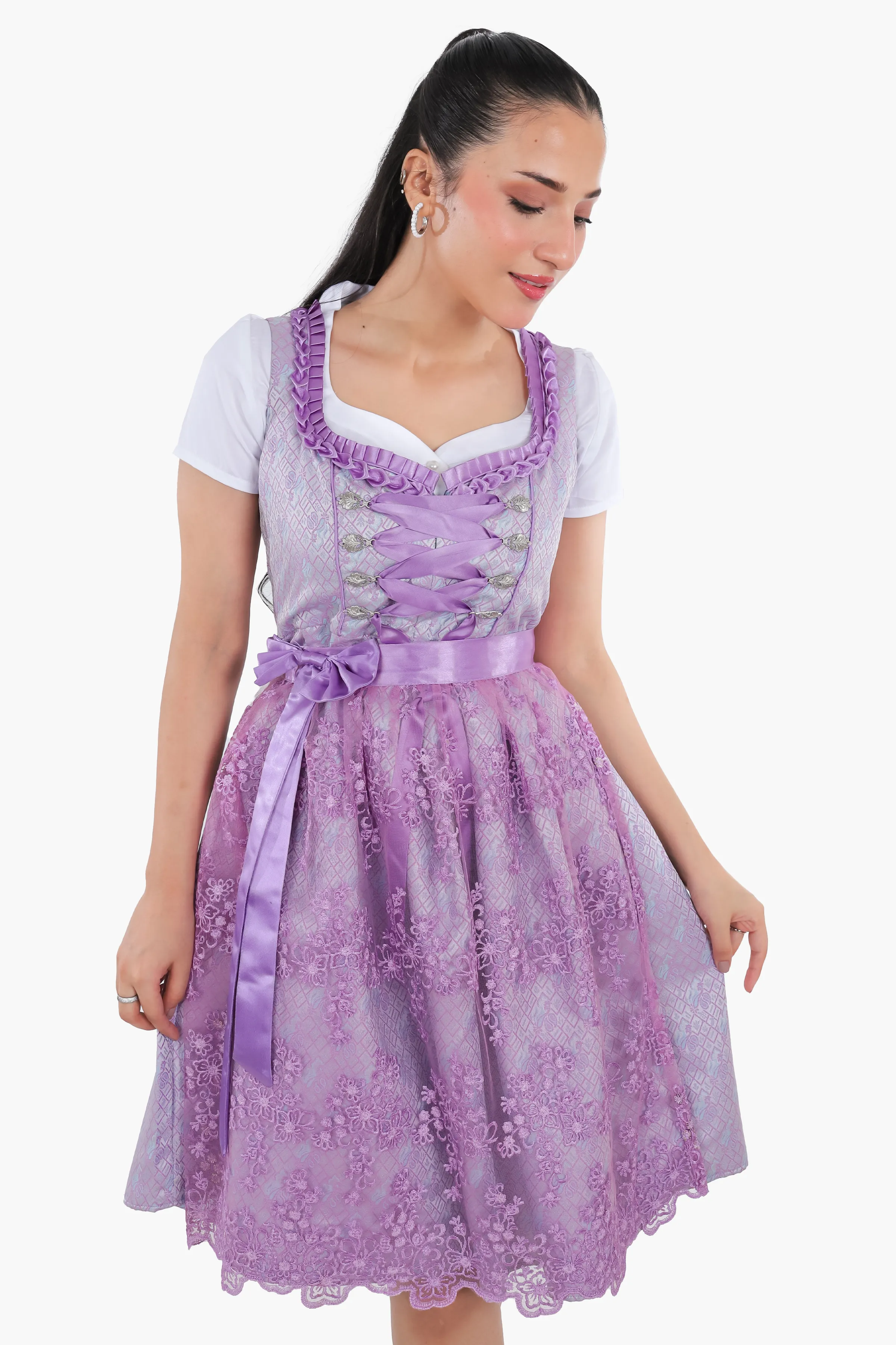 Midi Dirndl Dress Luxury Lilac Floral Elegance - Image 2