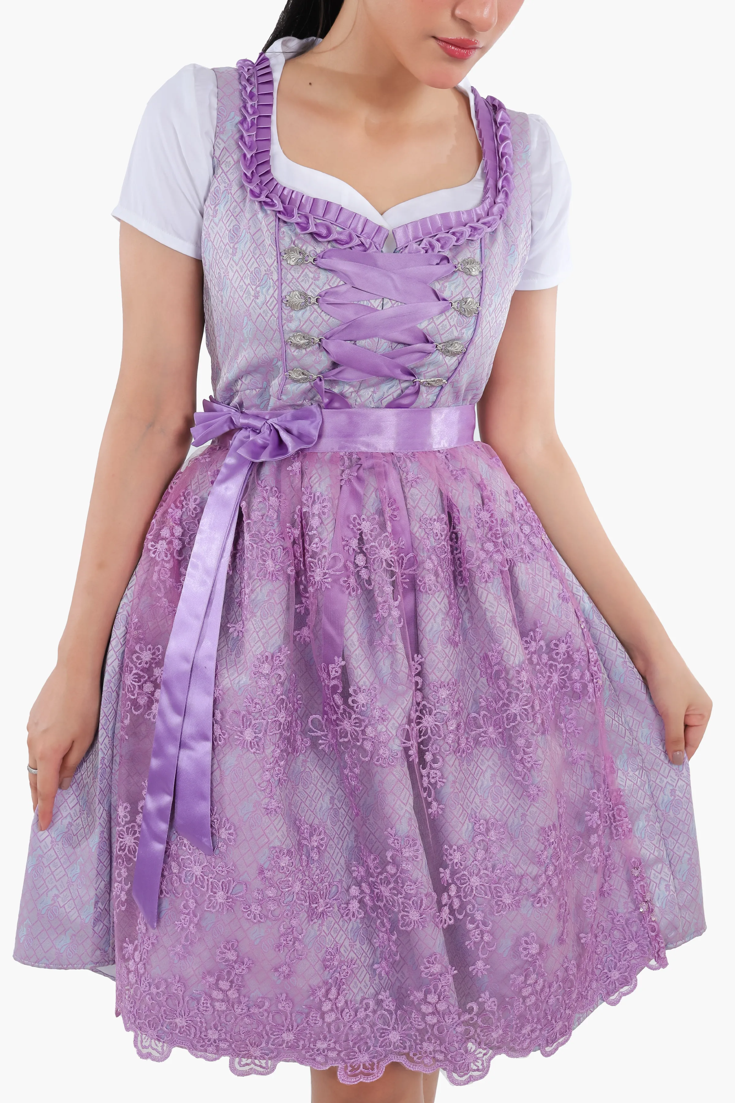 Midi Dirndl Dress Luxury Lilac Floral Elegance - Image 3