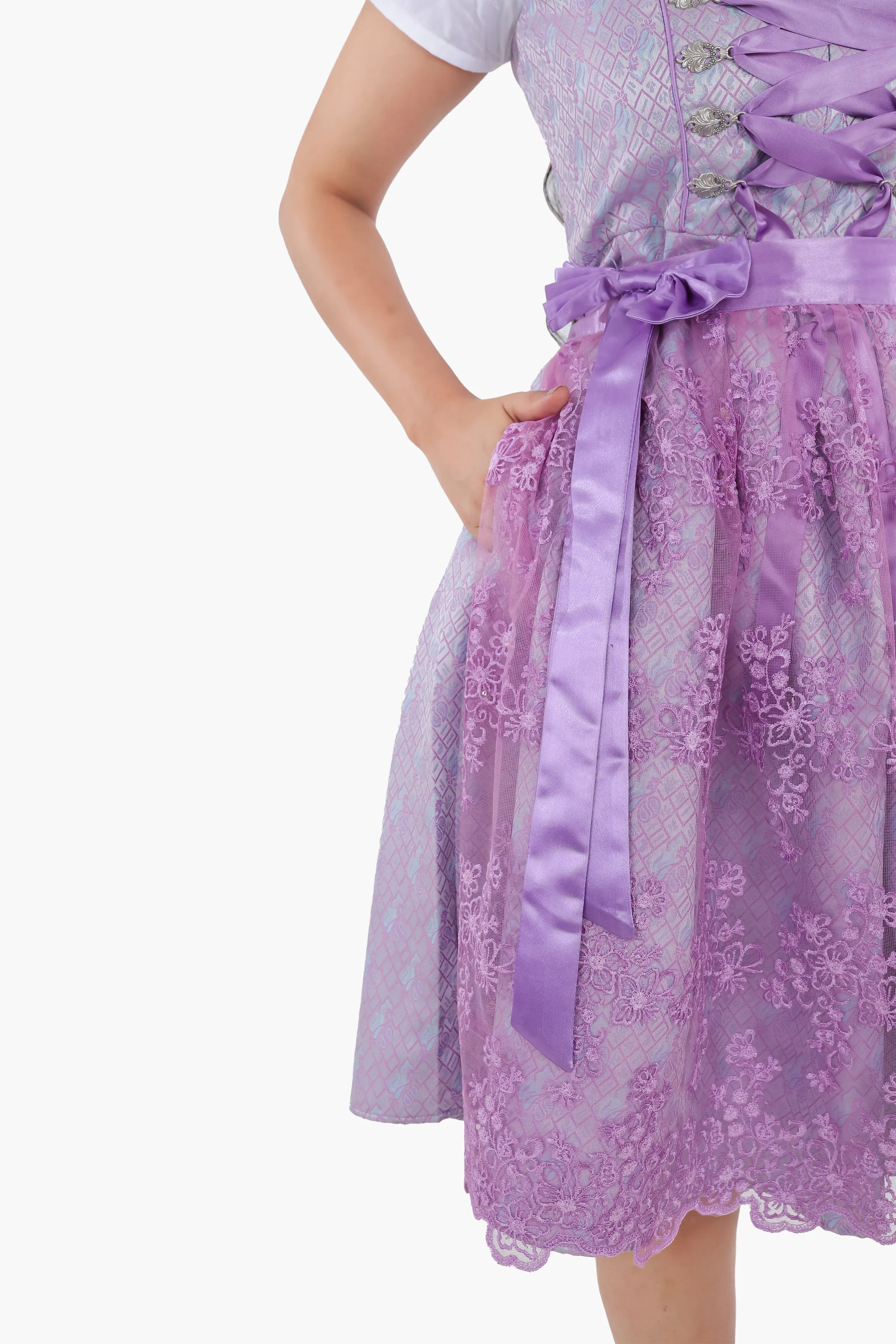 Midi Dirndl Dress Luxury Lilac Floral Elegance - Image 5
