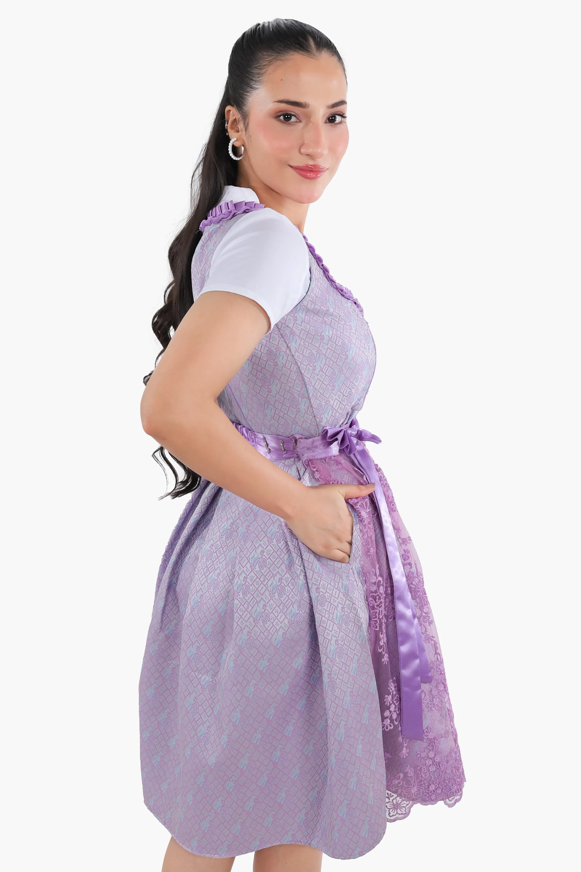 Midi Dirndl Dress Luxury Lilac Floral Elegance - Image 6