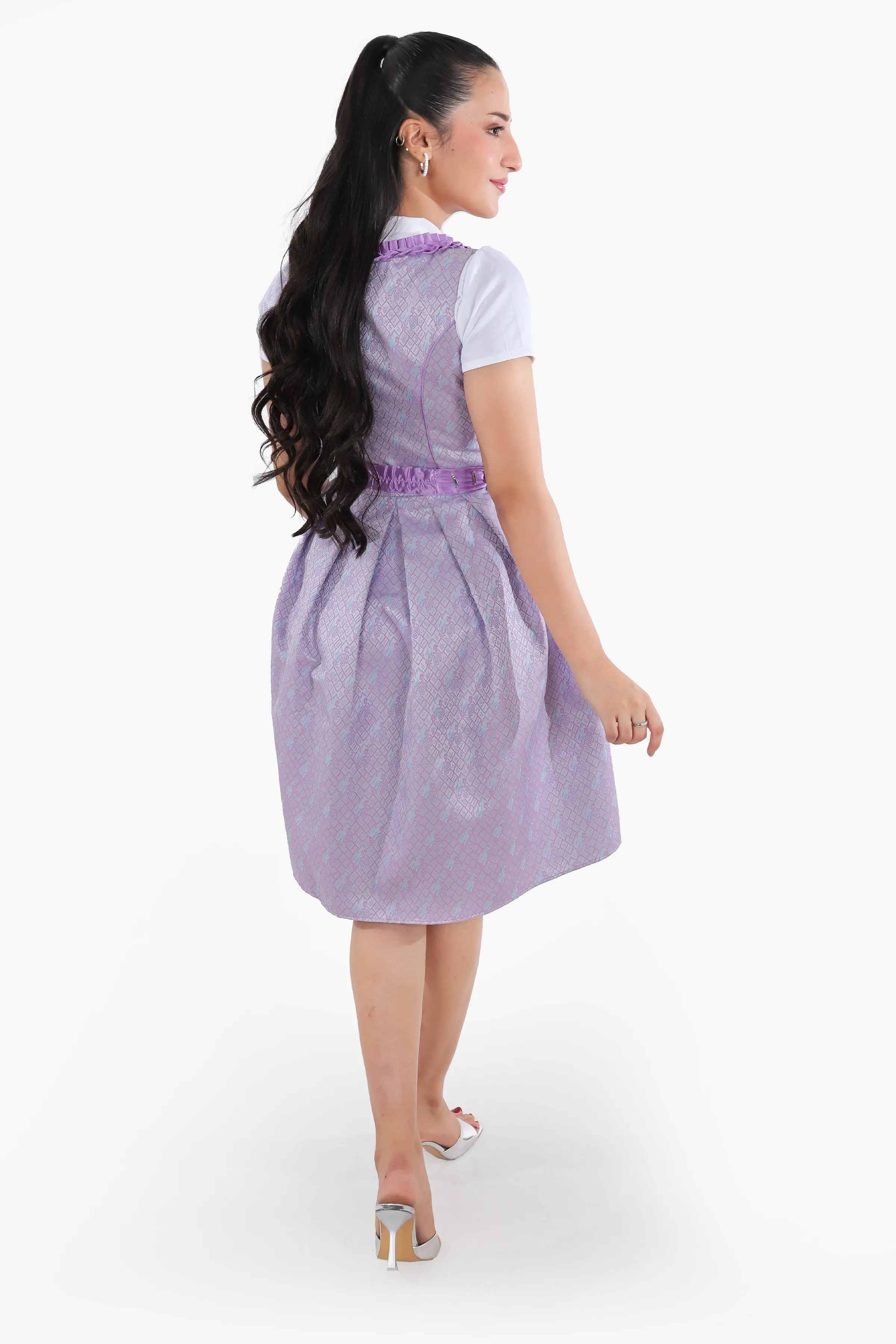 Midi Dirndl Dress Luxury Lilac Floral Elegance - Image 7