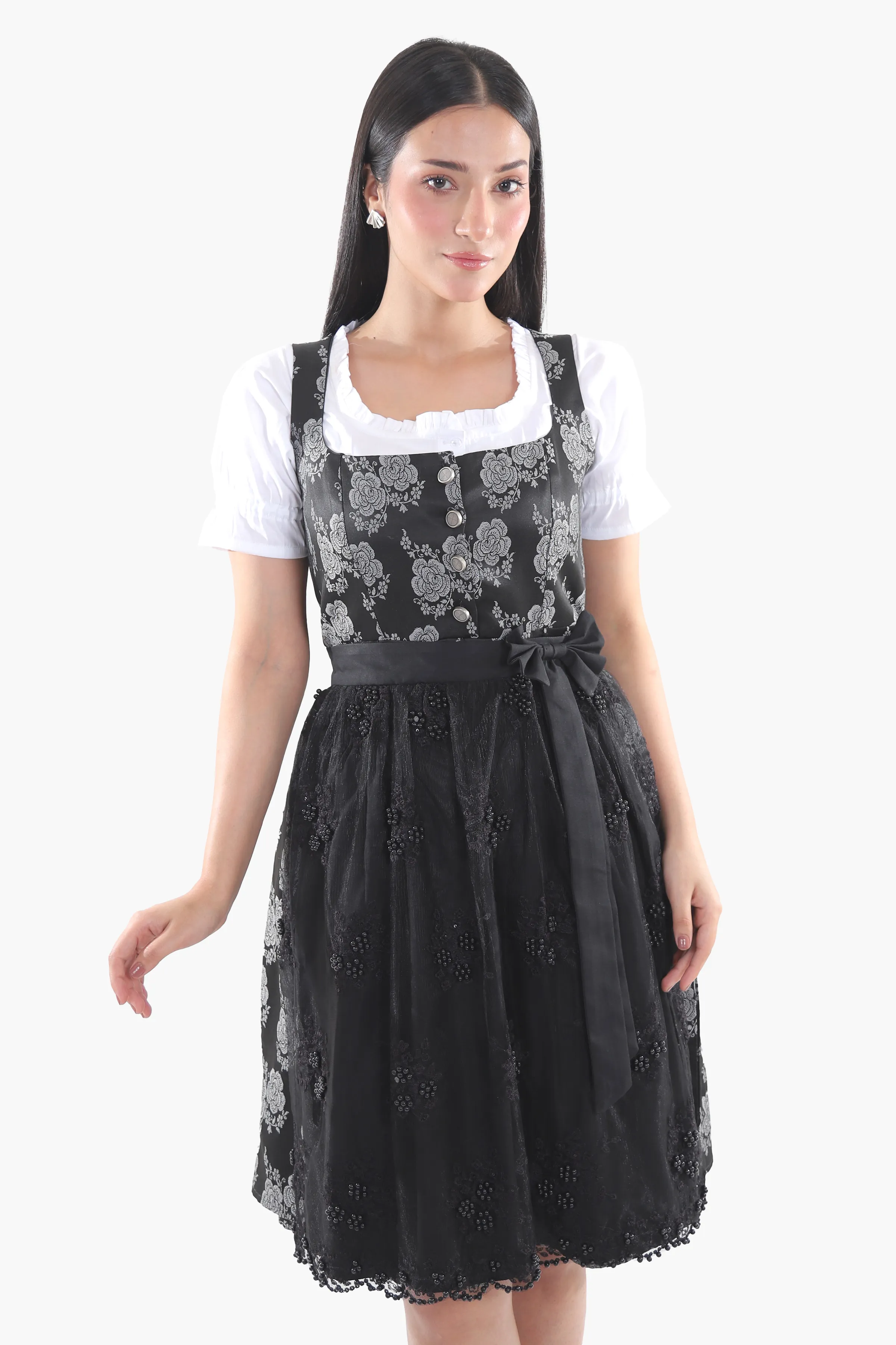 Midi Dirndl with Midnight Black Rose Bodice - Image 2
