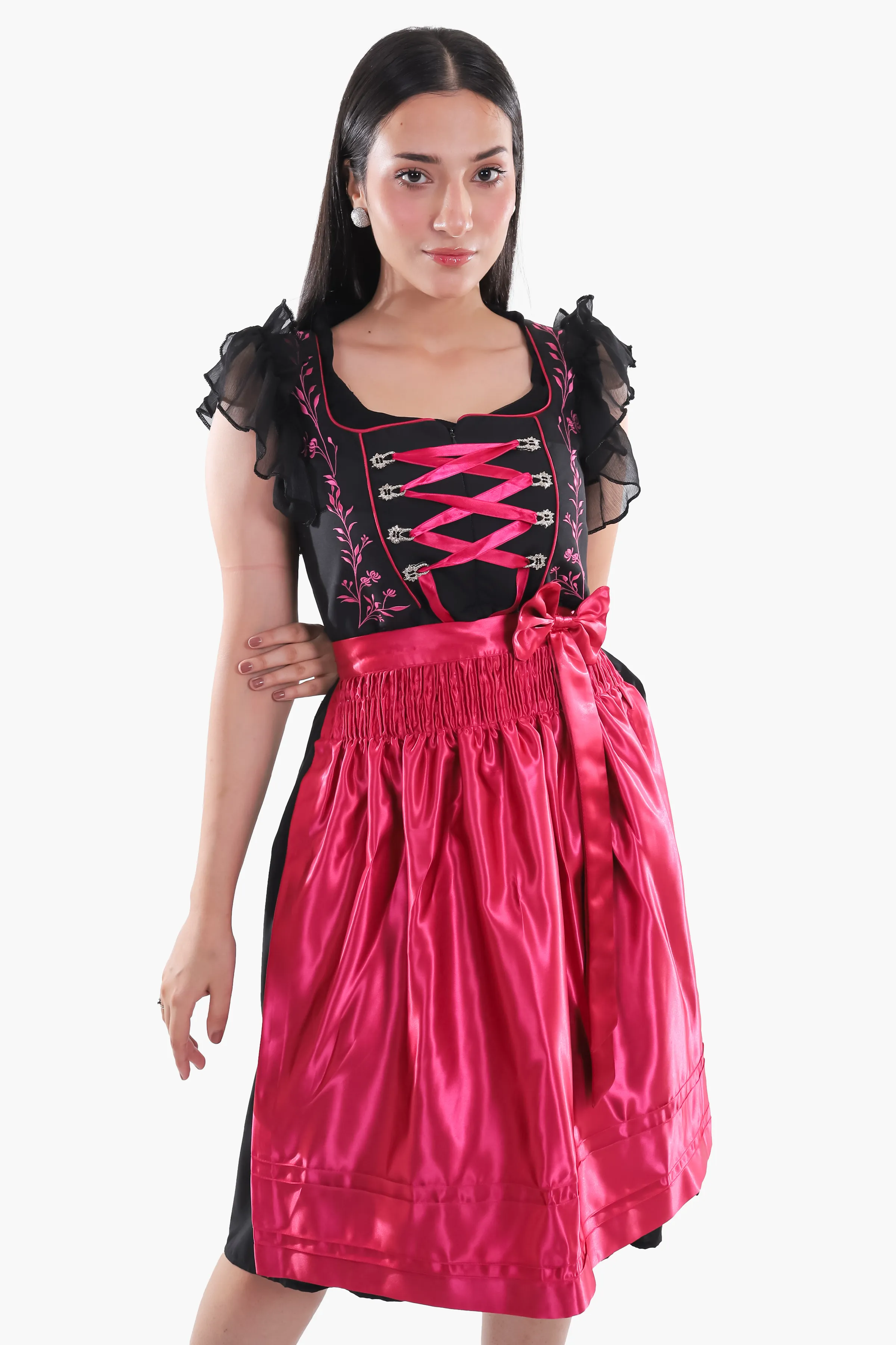Midnight Black Dirndl Fuchsia Floral Seduction - Image 2