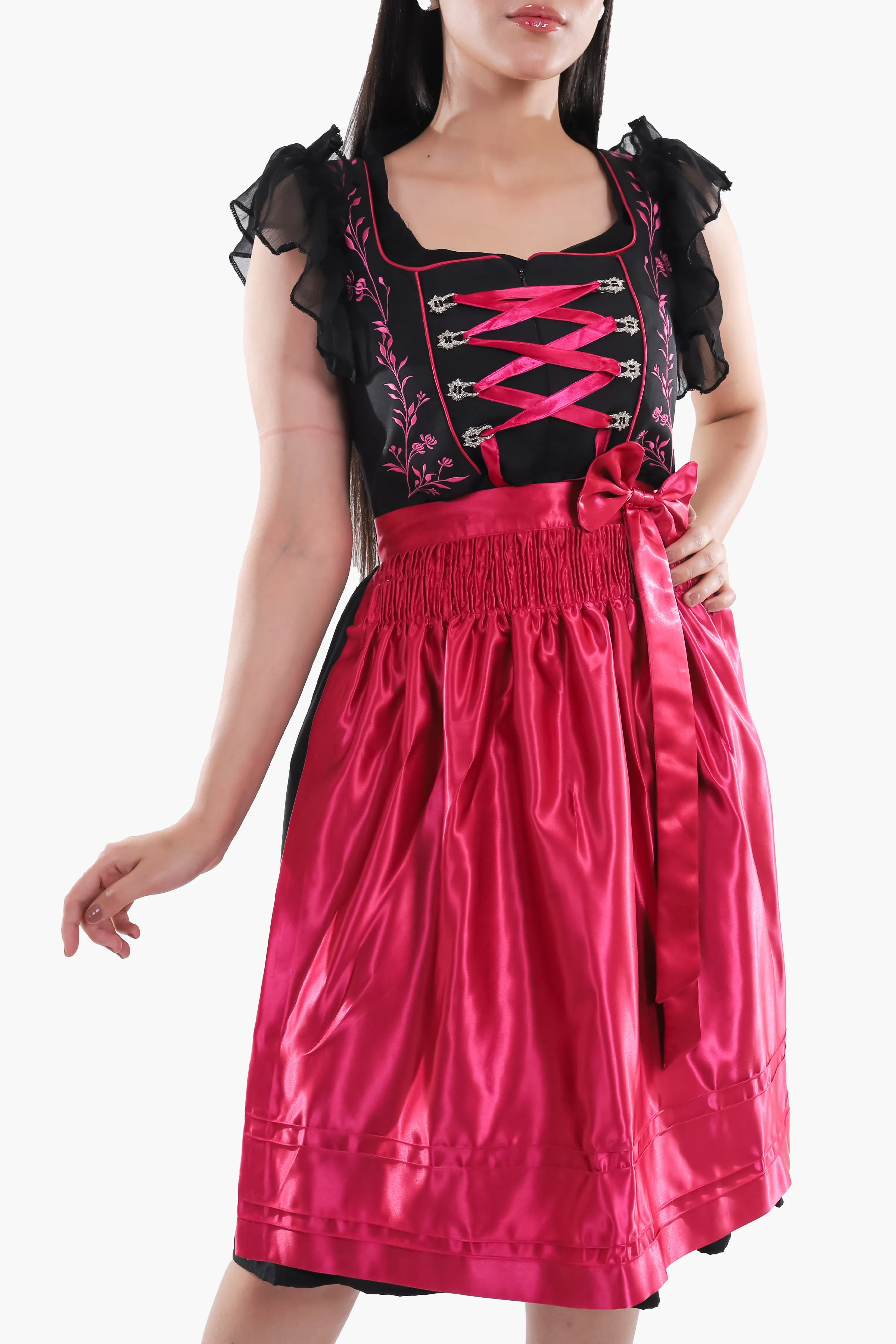 Midnight Black Dirndl Fuchsia Floral Seduction - Image 3