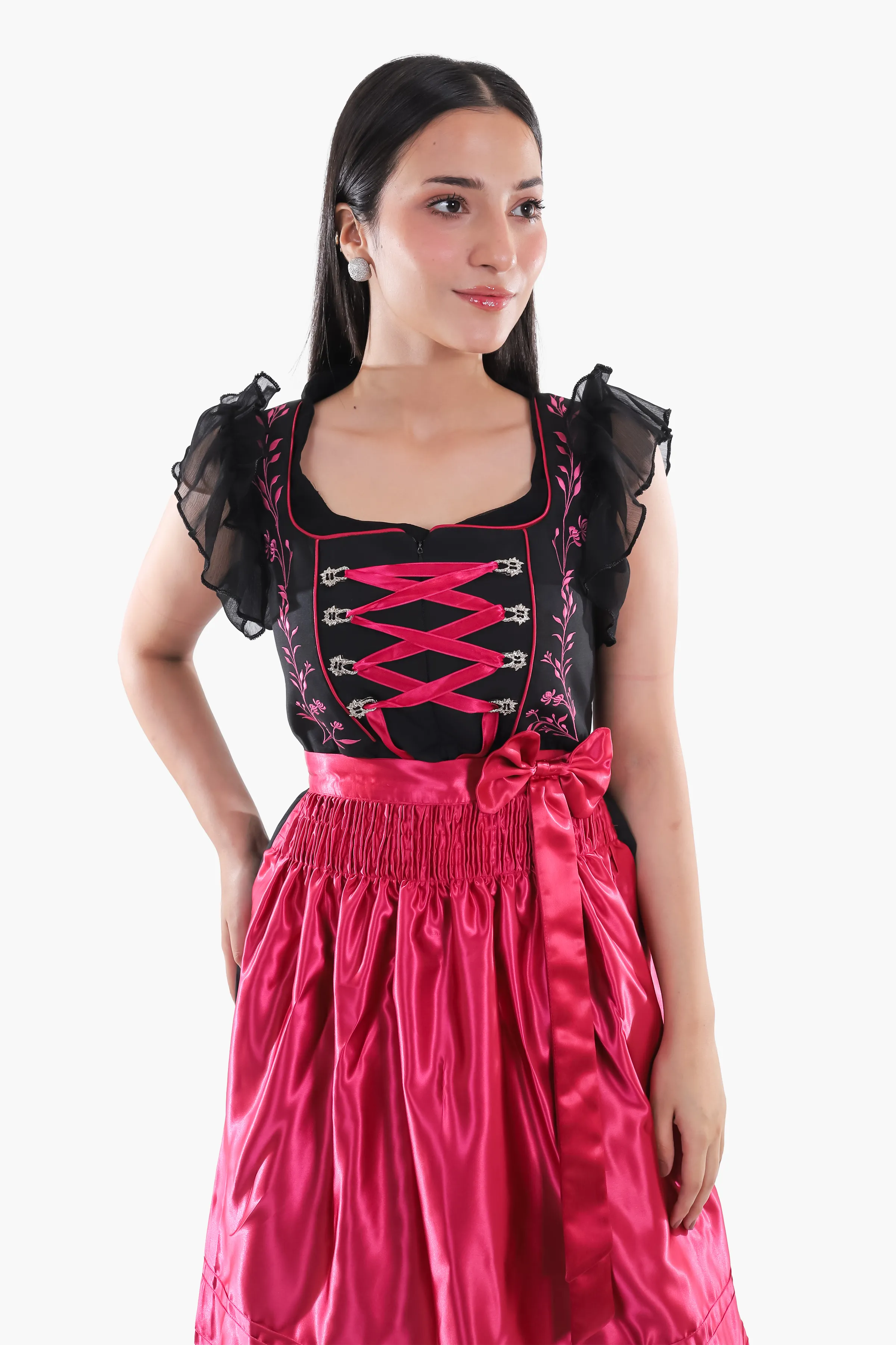 Midnight Black Dirndl Fuchsia Floral Seduction - Image 5