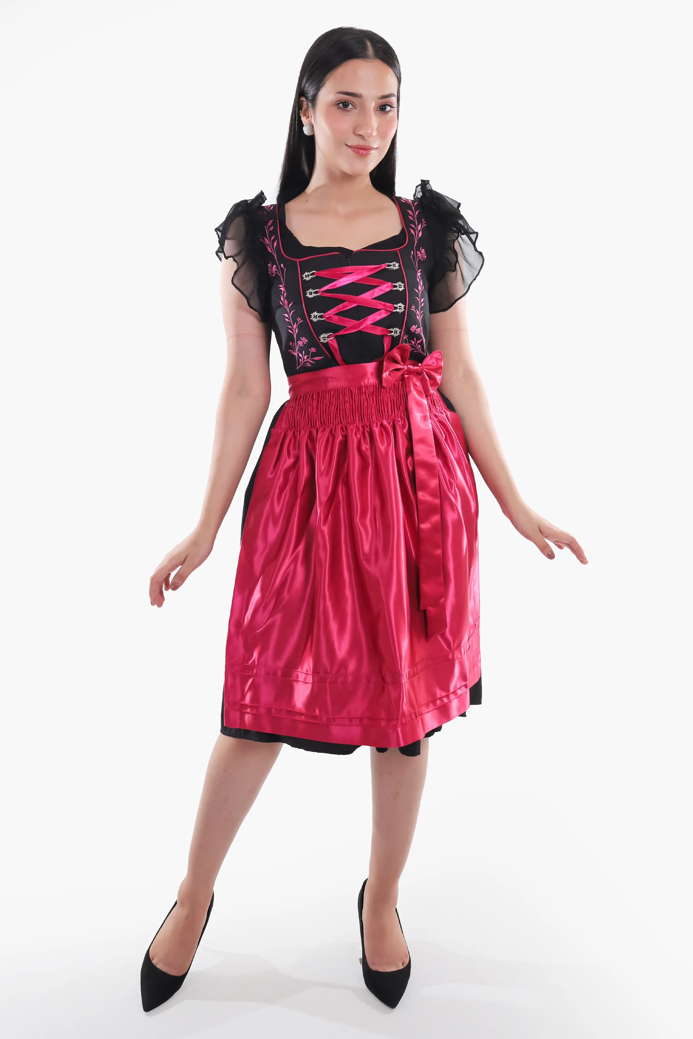 Midnight Black Dirndl Fuchsia Floral Seduction - Image 6