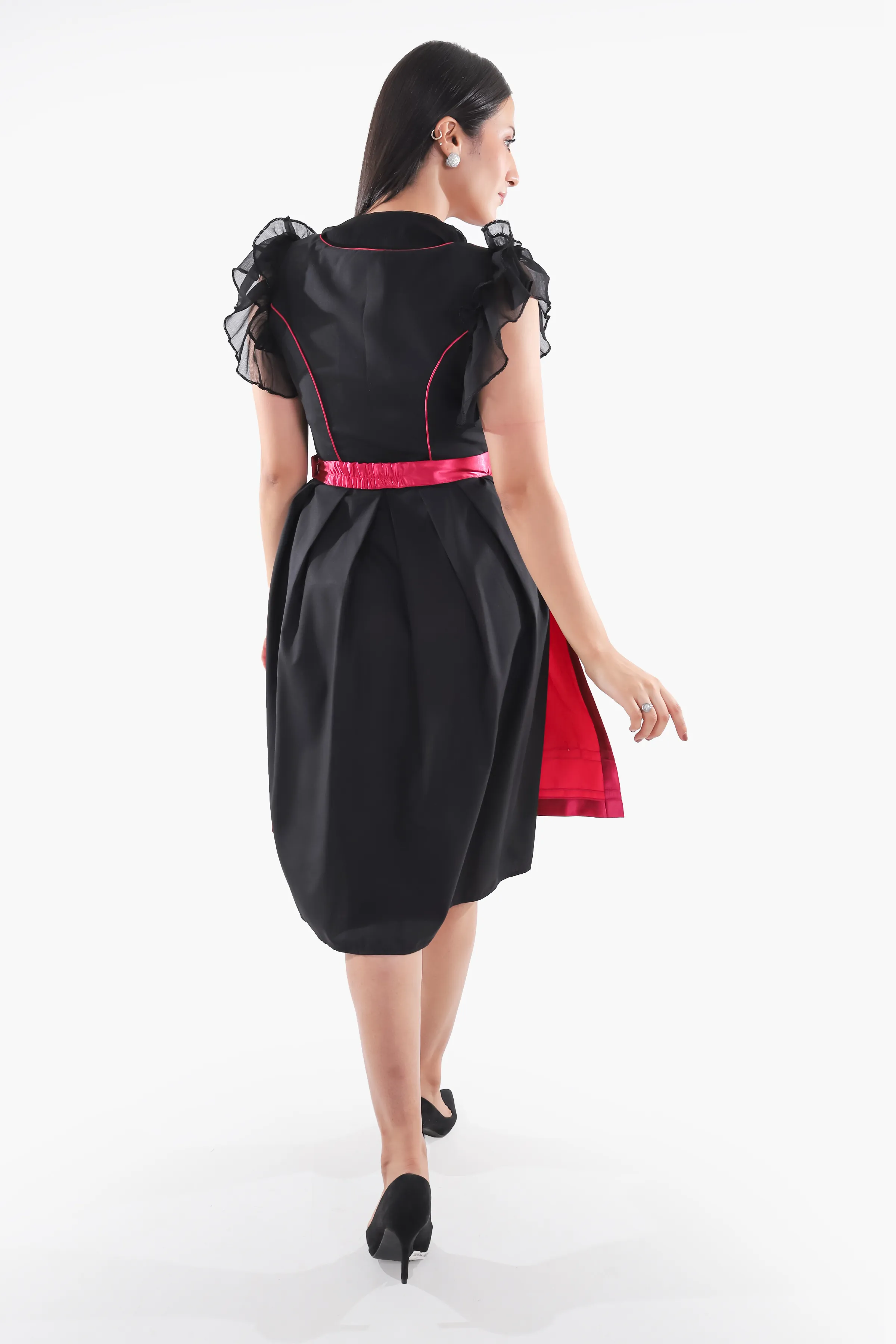 Midnight Black Dirndl Fuchsia Floral Seduction - Image 7