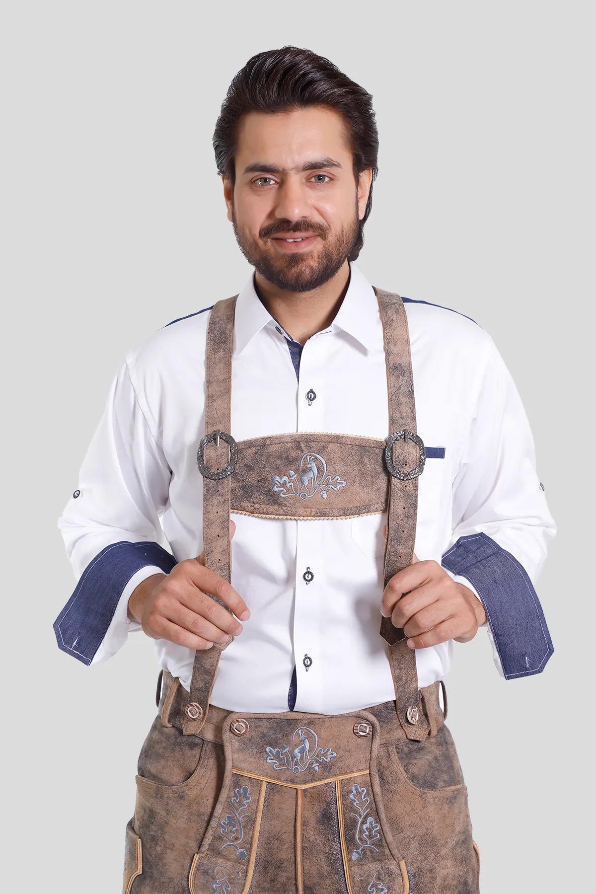 Premium Oktoberfest Lederhosen Suspenders Rustic Brown - Image 2