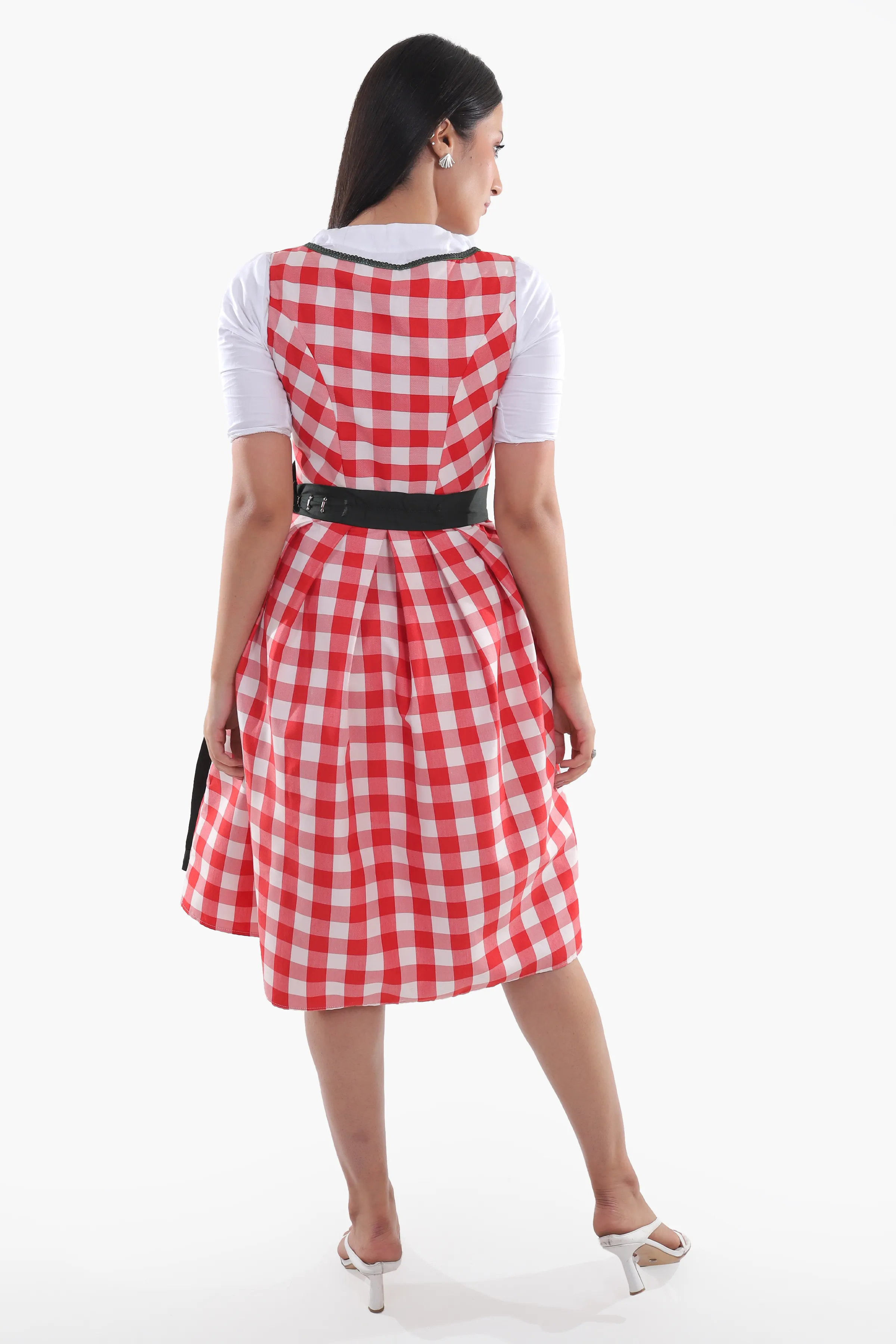 Red Checkered Bodice Traditional Dirndl Dress - Image 6