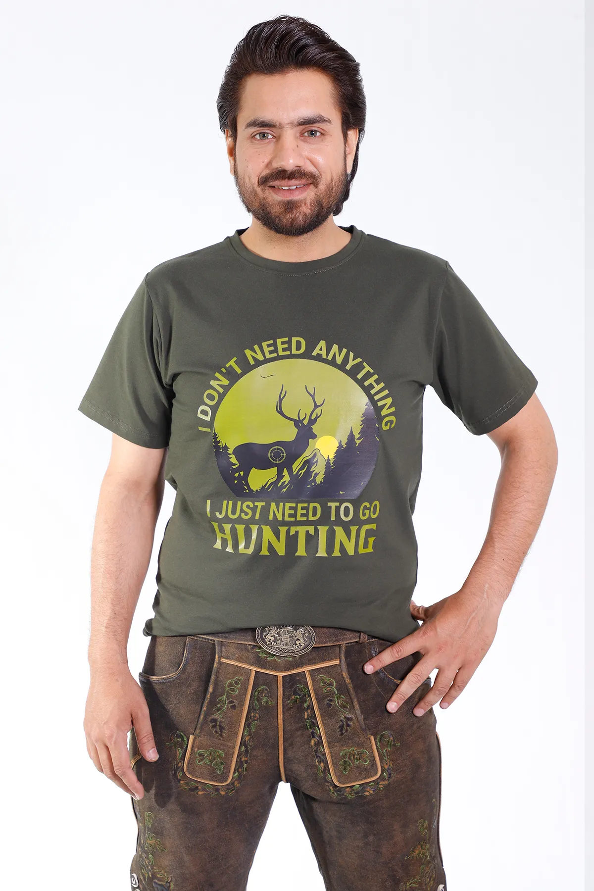 Relaxed-Fit Bavarian T-Shirt with Deer Pattern