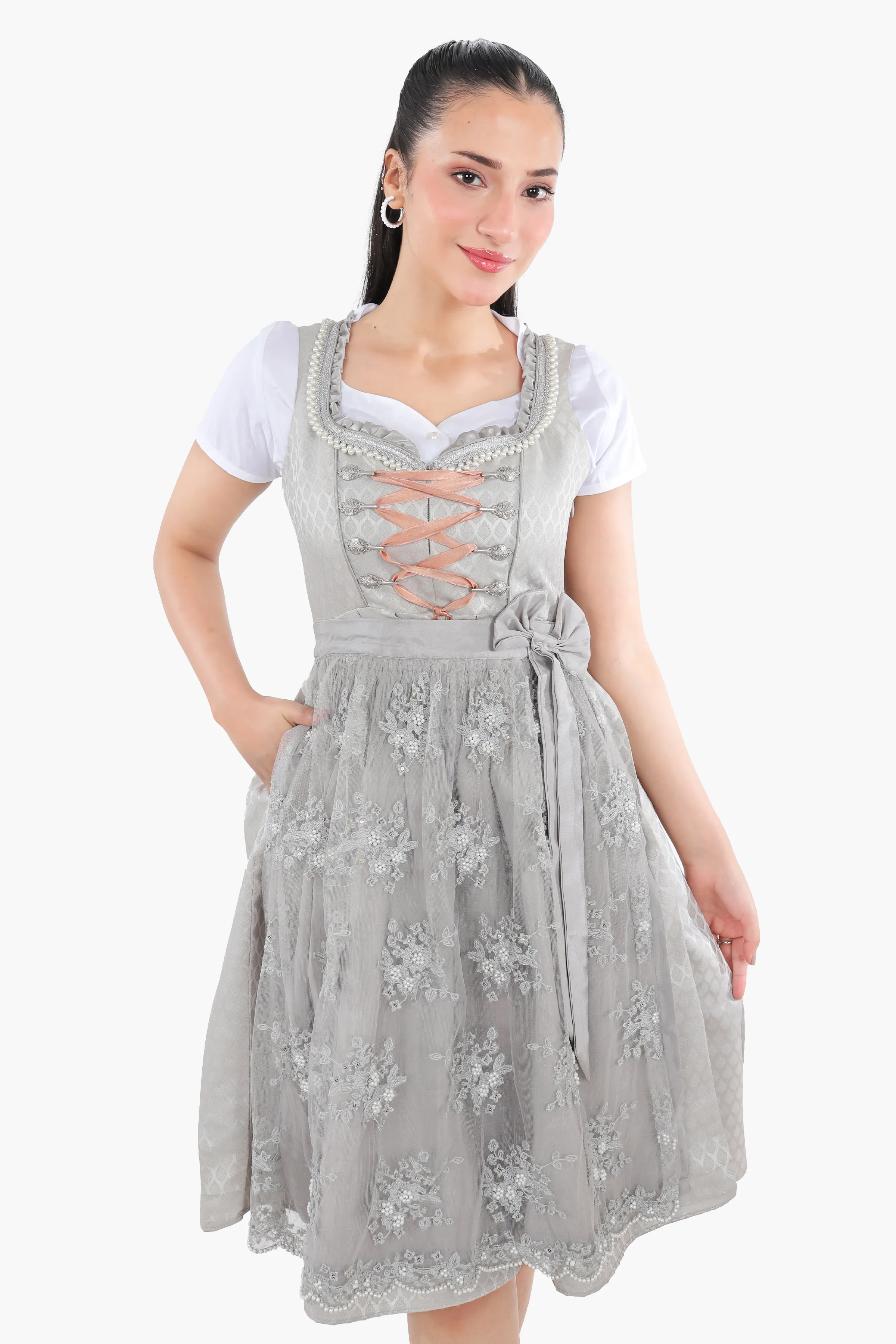 Timeless Bavarian Dirndl Attire Pearl Silver - Image 2