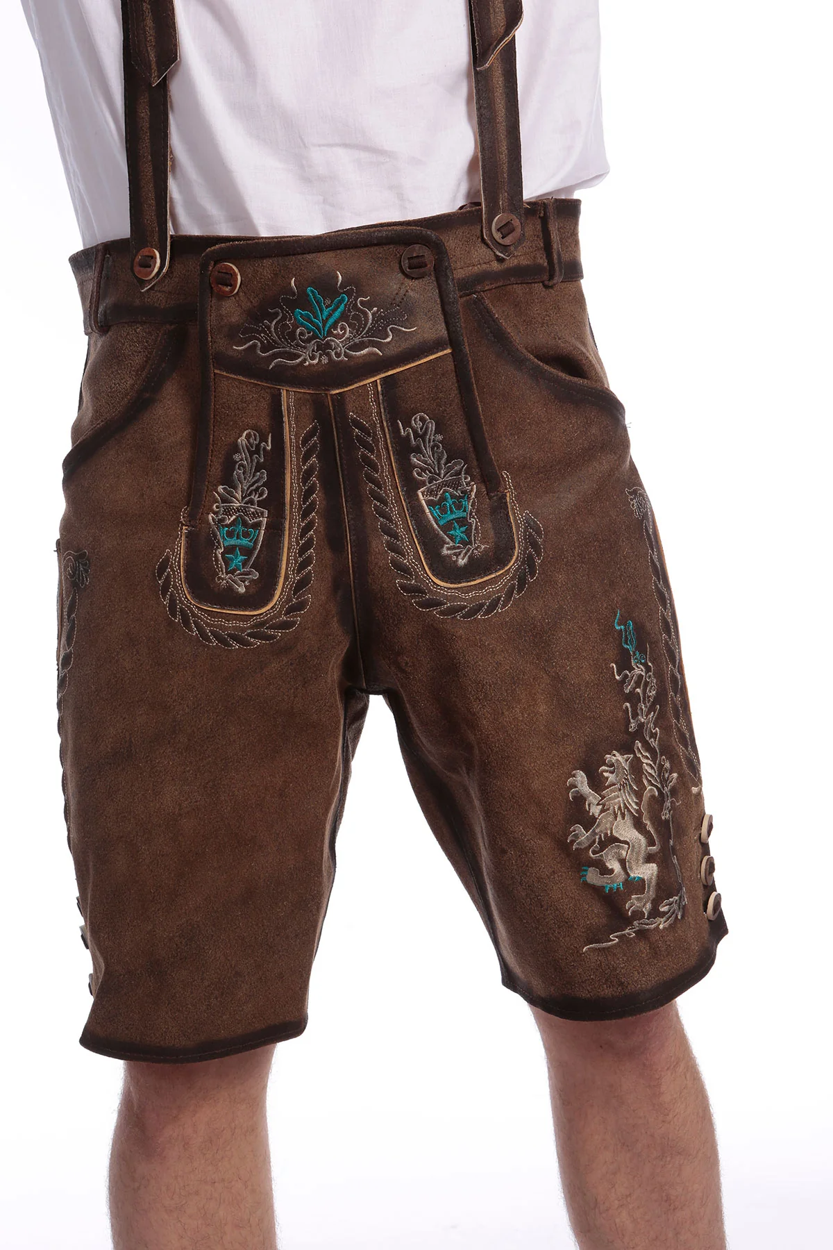 Deep Brown Knee Length Barvarian Lederhosen - Image 2