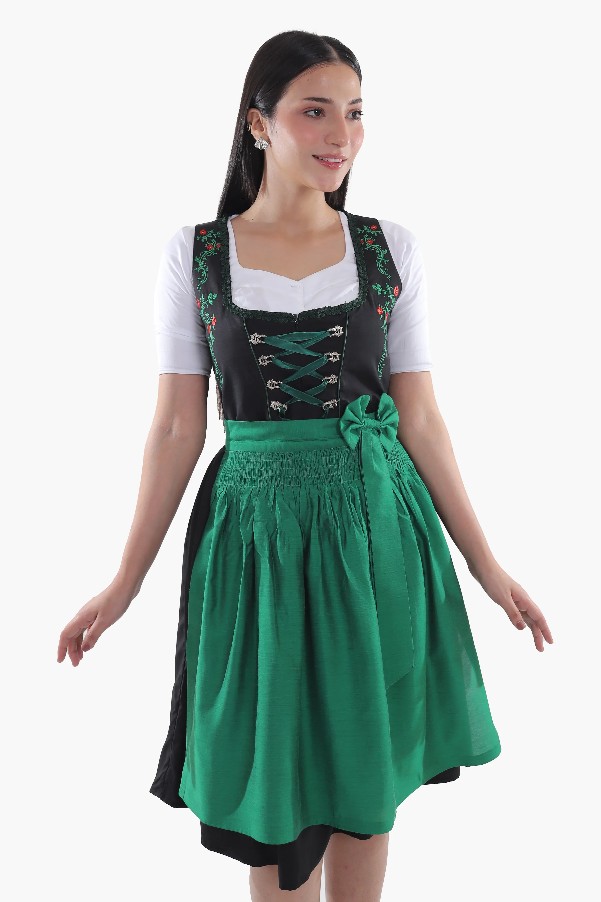 Traditional Black Midi Dirndl with Emerald Embroidery - Image 2