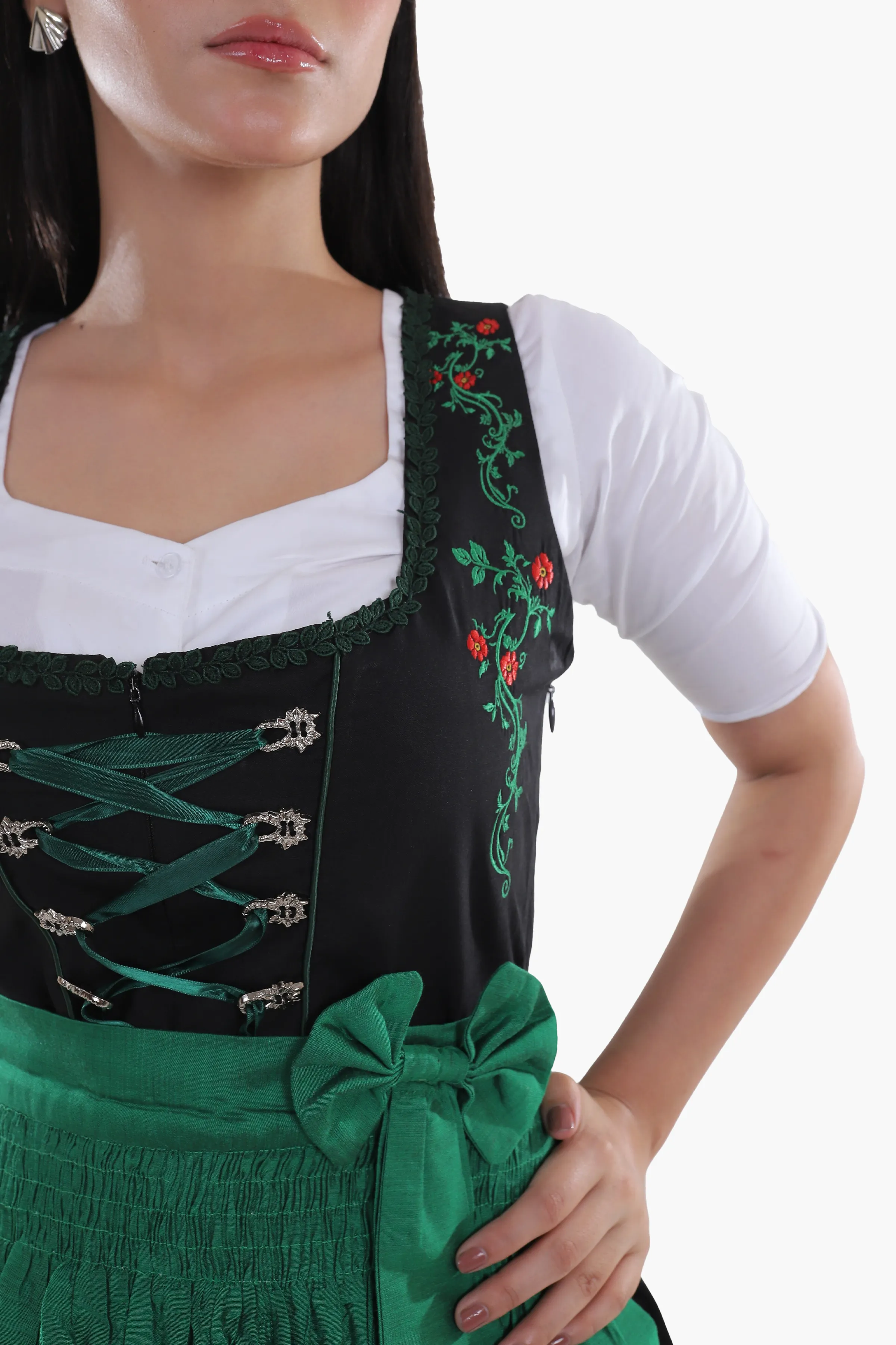 Traditional Black Midi Dirndl with Emerald Embroidery - Image 4