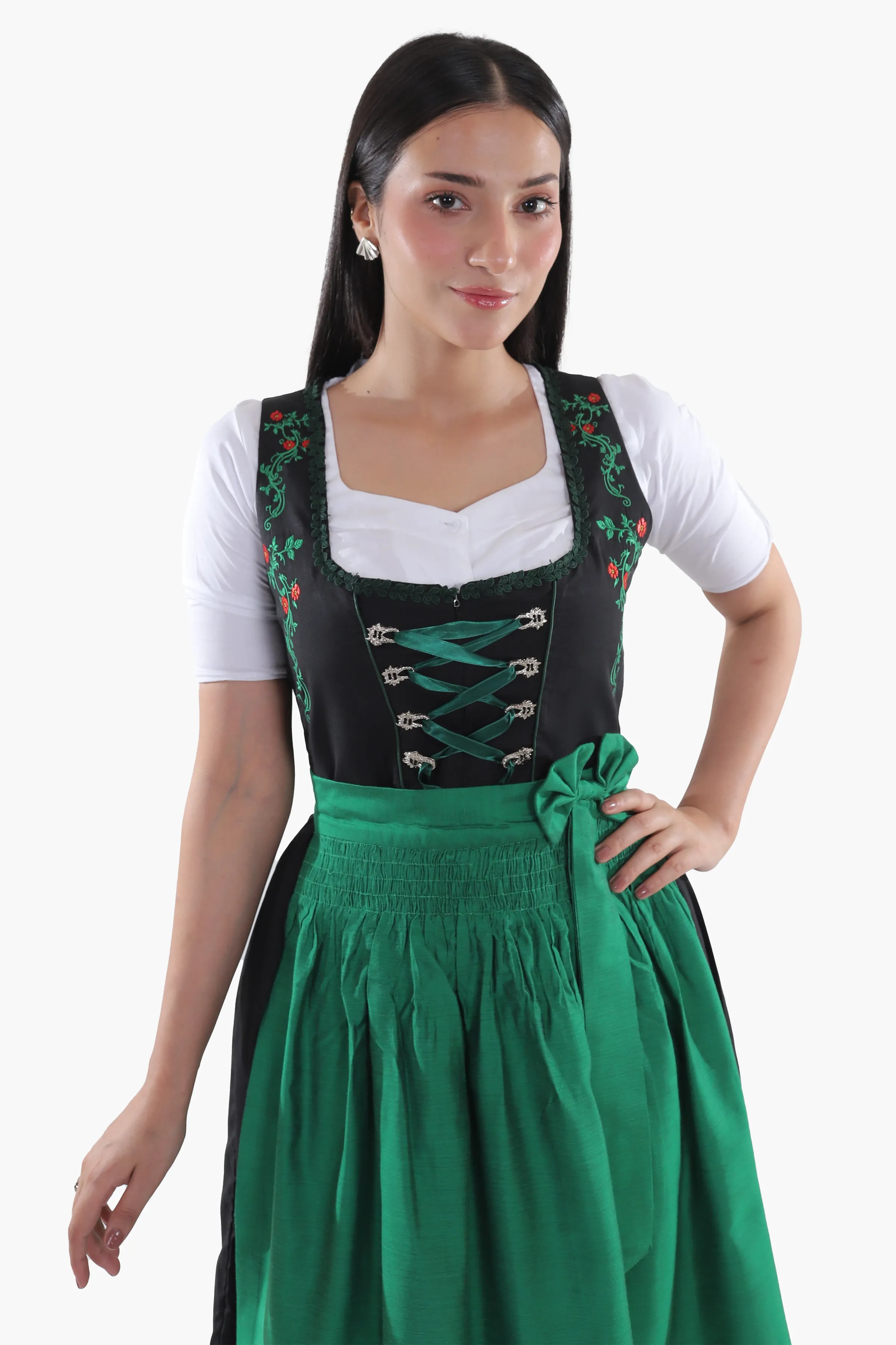 Traditional Black Midi Dirndl with Emerald Embroidery - Image 5