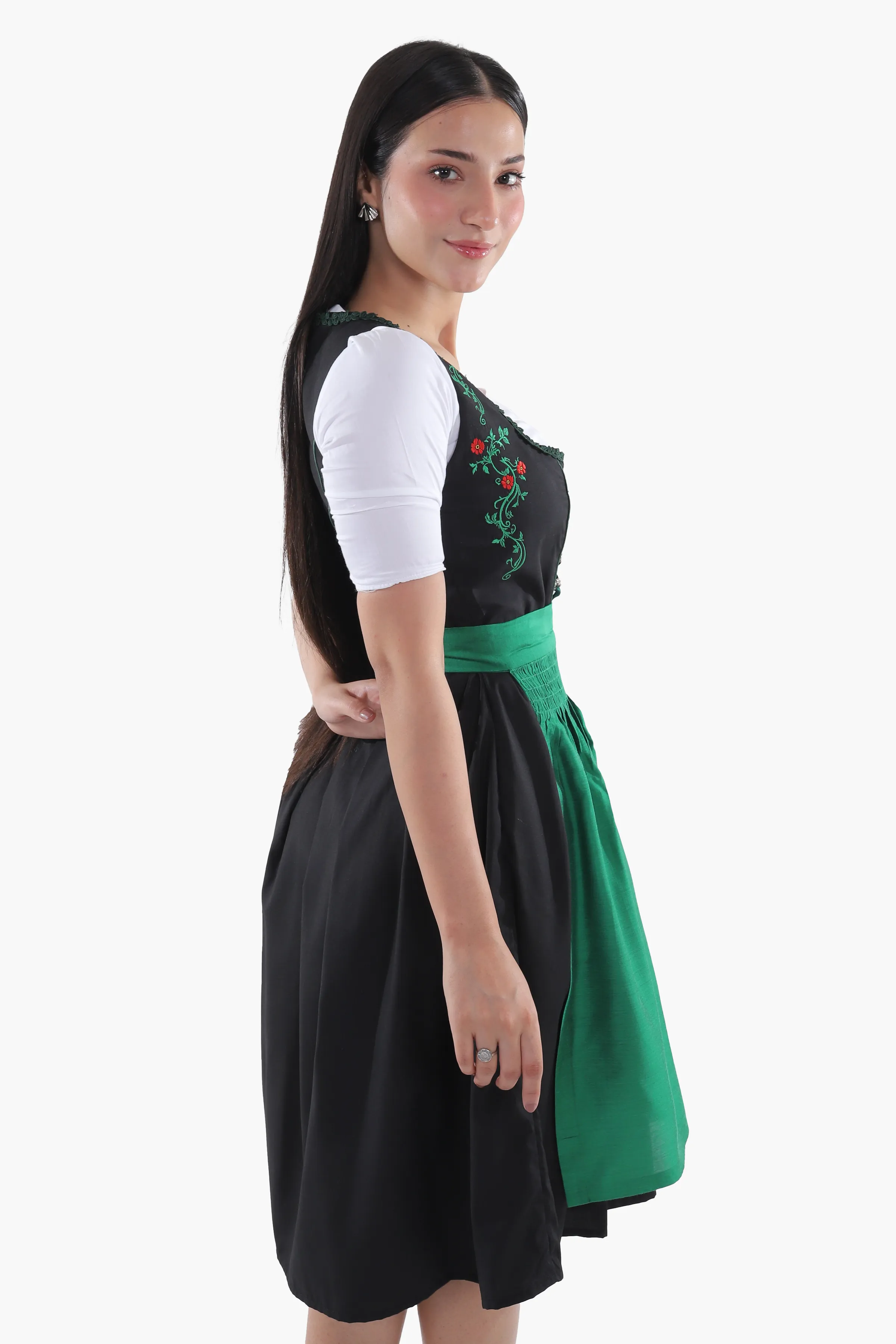 Traditional Black Midi Dirndl with Emerald Embroidery - Image 6