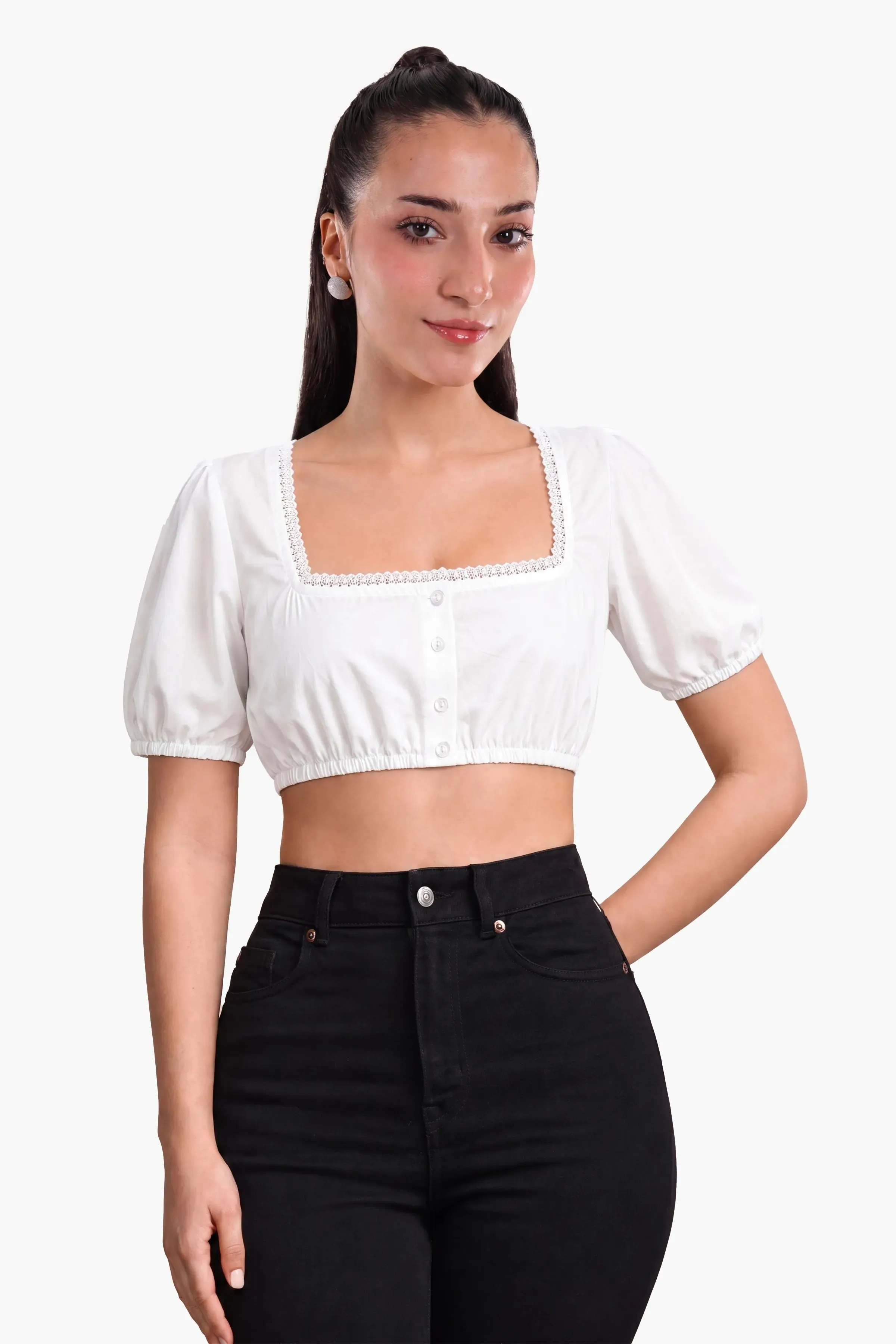 Womens Dirndl Blouse Alpine White Elegance - Image 3